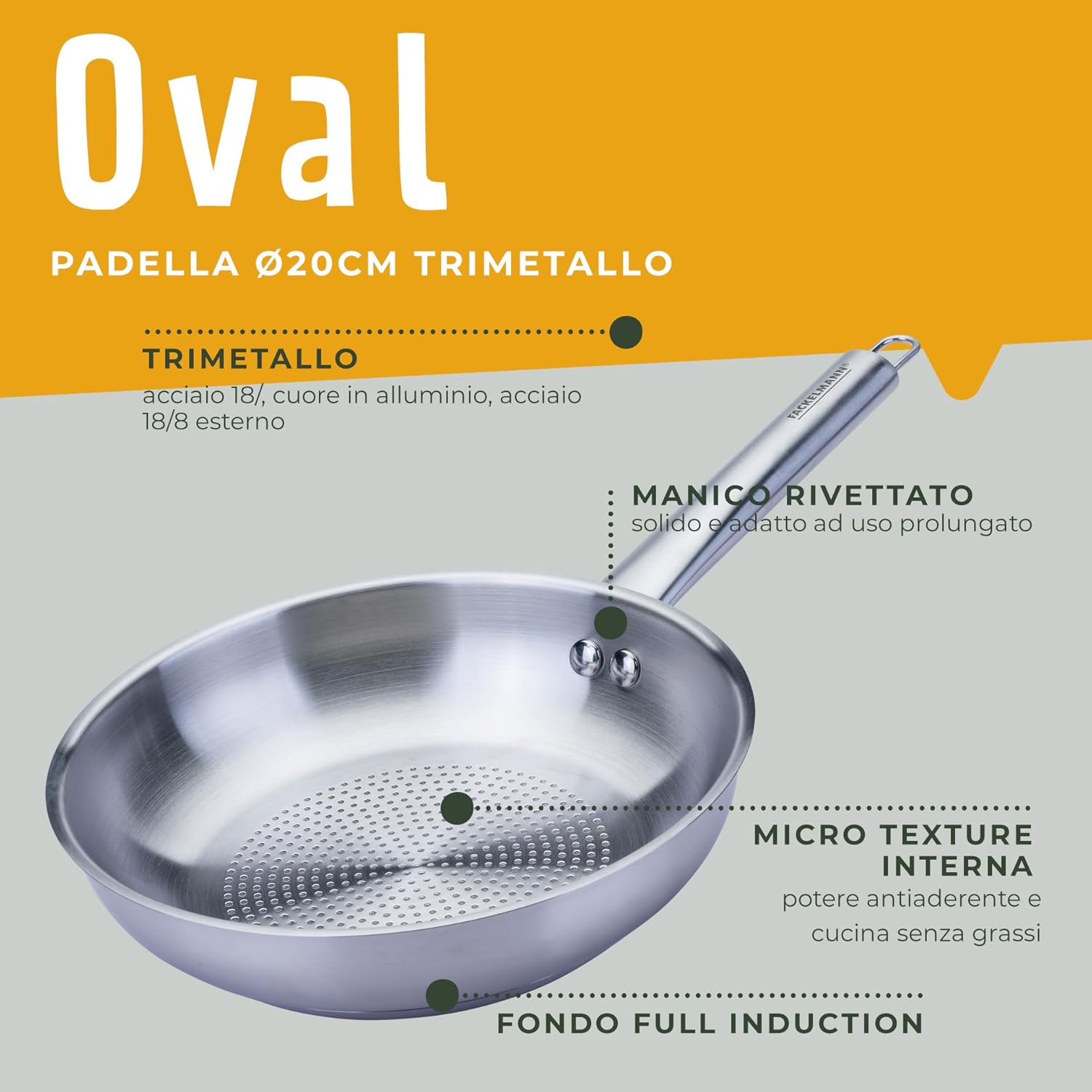 Fackelmann Padella Trimetallo Professionale Ø20cm - immagine 3