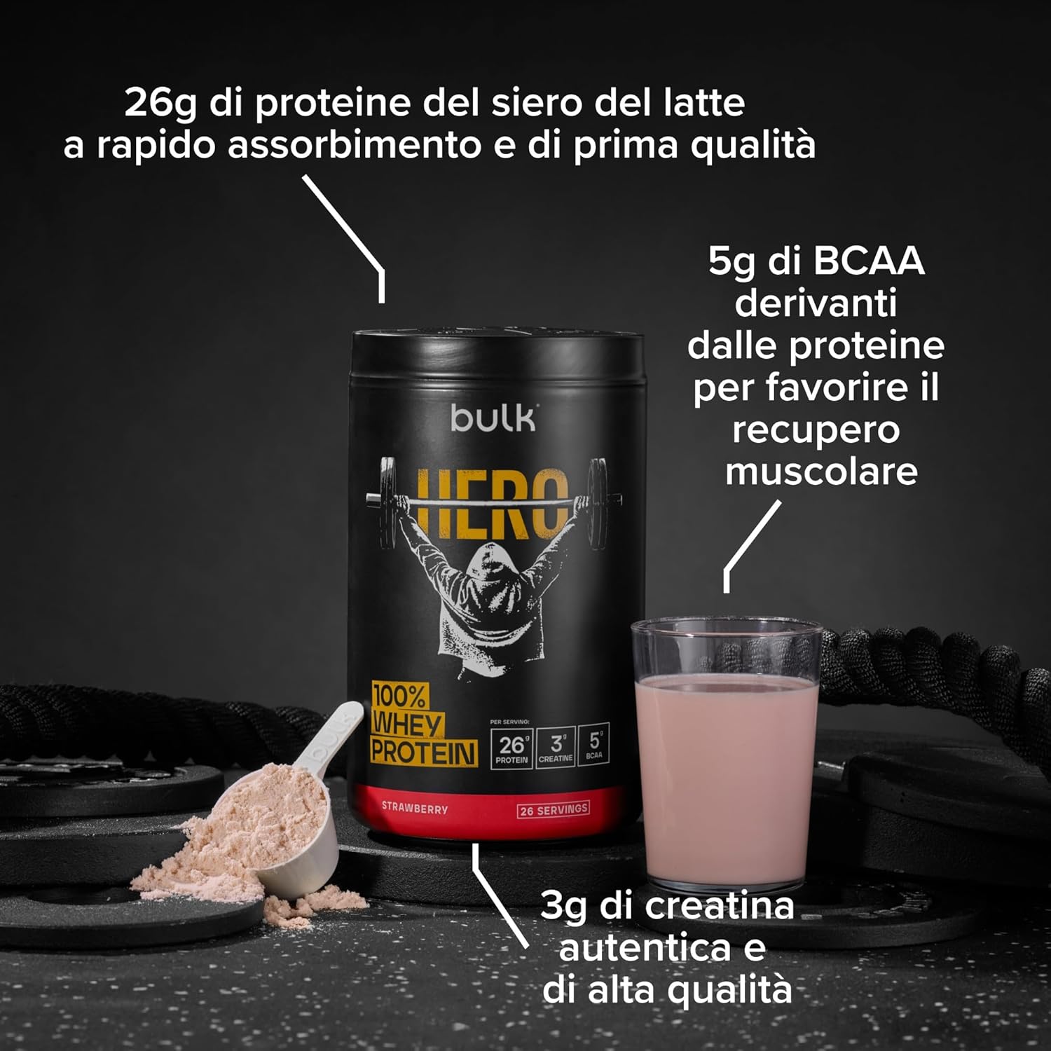 Bulk Hero Whey Proteine in Polvere Fragola 65 Porzioni - immagine 2