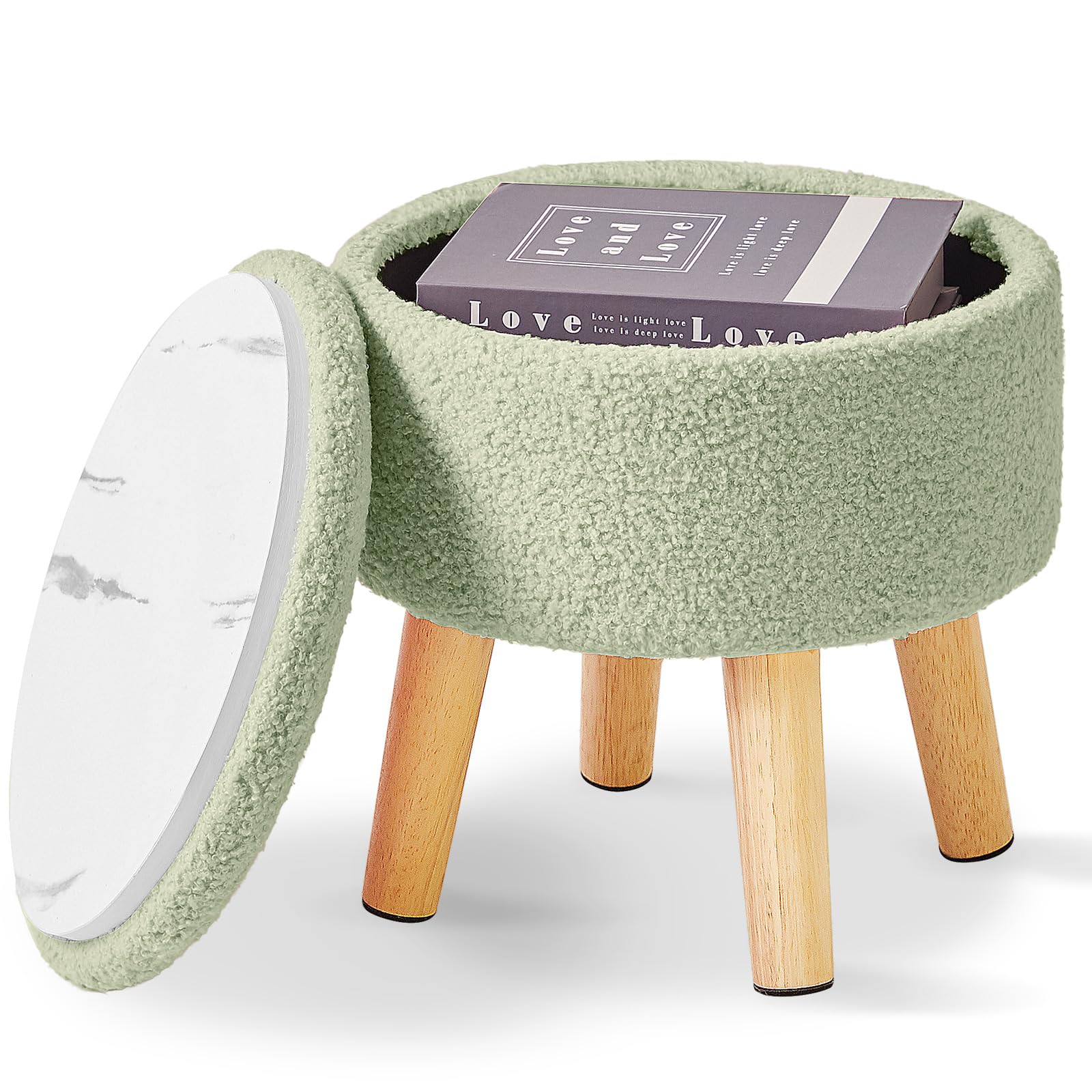 Ibuyke Poggiapiedi Ottomano Rotondo con Contenitore, Verde