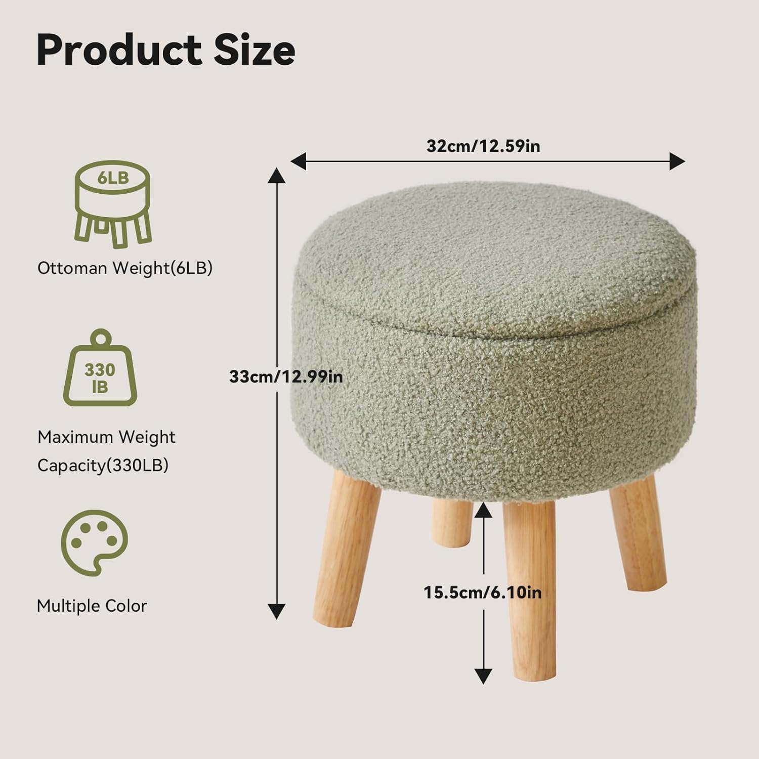 Ibuyke Poggiapiedi Ottomano Rotondo con Contenitore, Verde - immagine 3