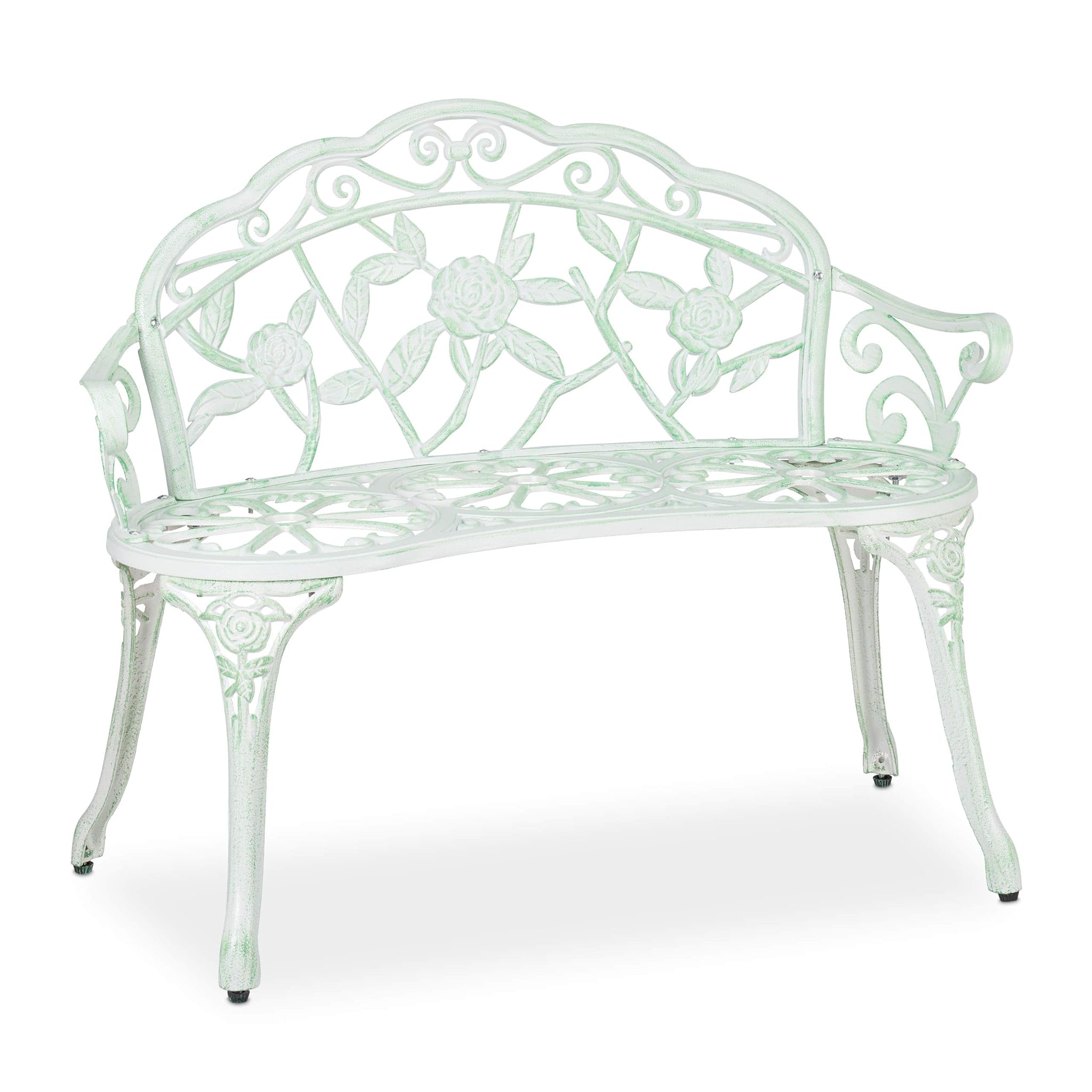 Relaxdays Panchina in Ghisa 2 Posti Stile Antico, Bianco/Verde