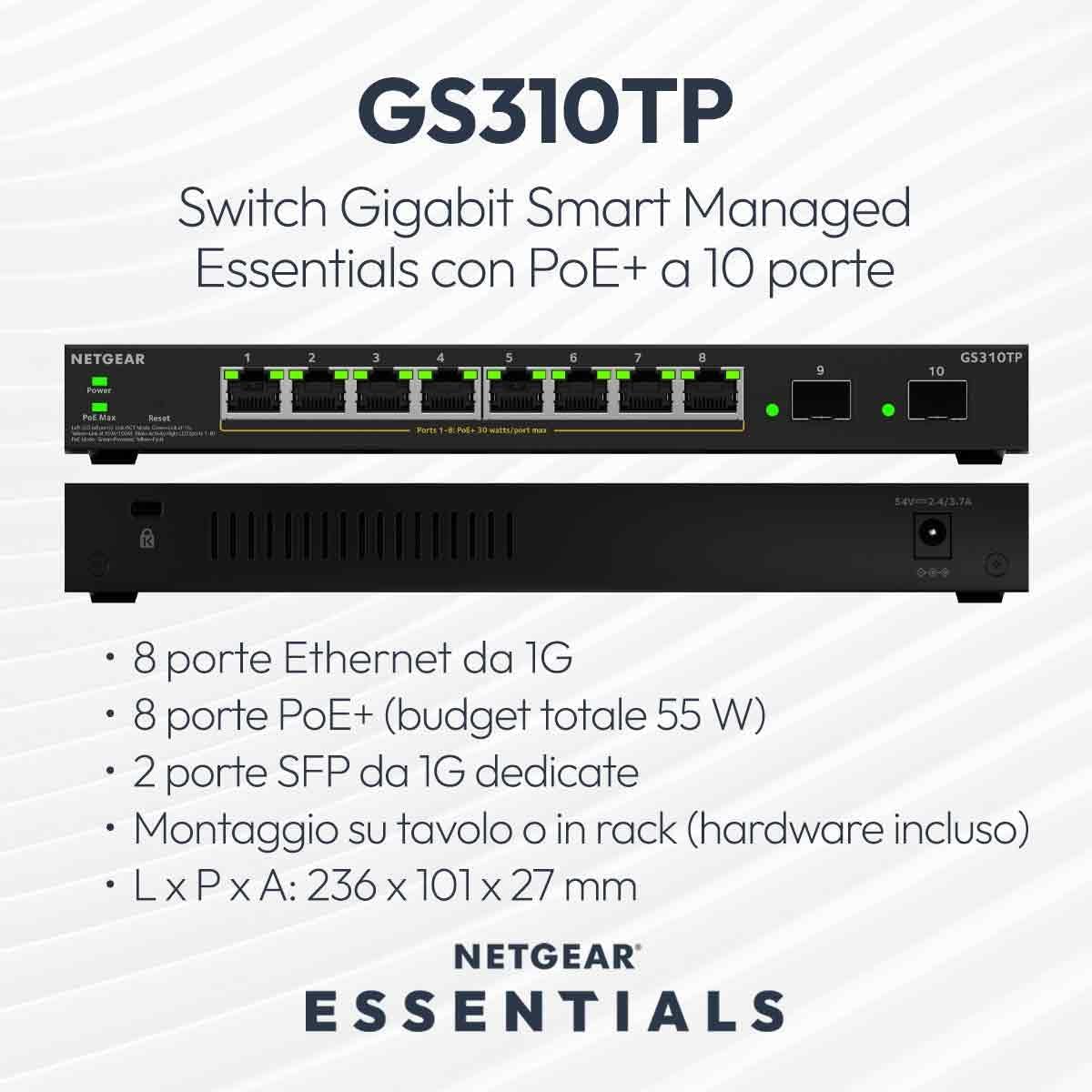 Netgear S350 Switch Smart Managed PoE+ 10 Porte - immagine 2