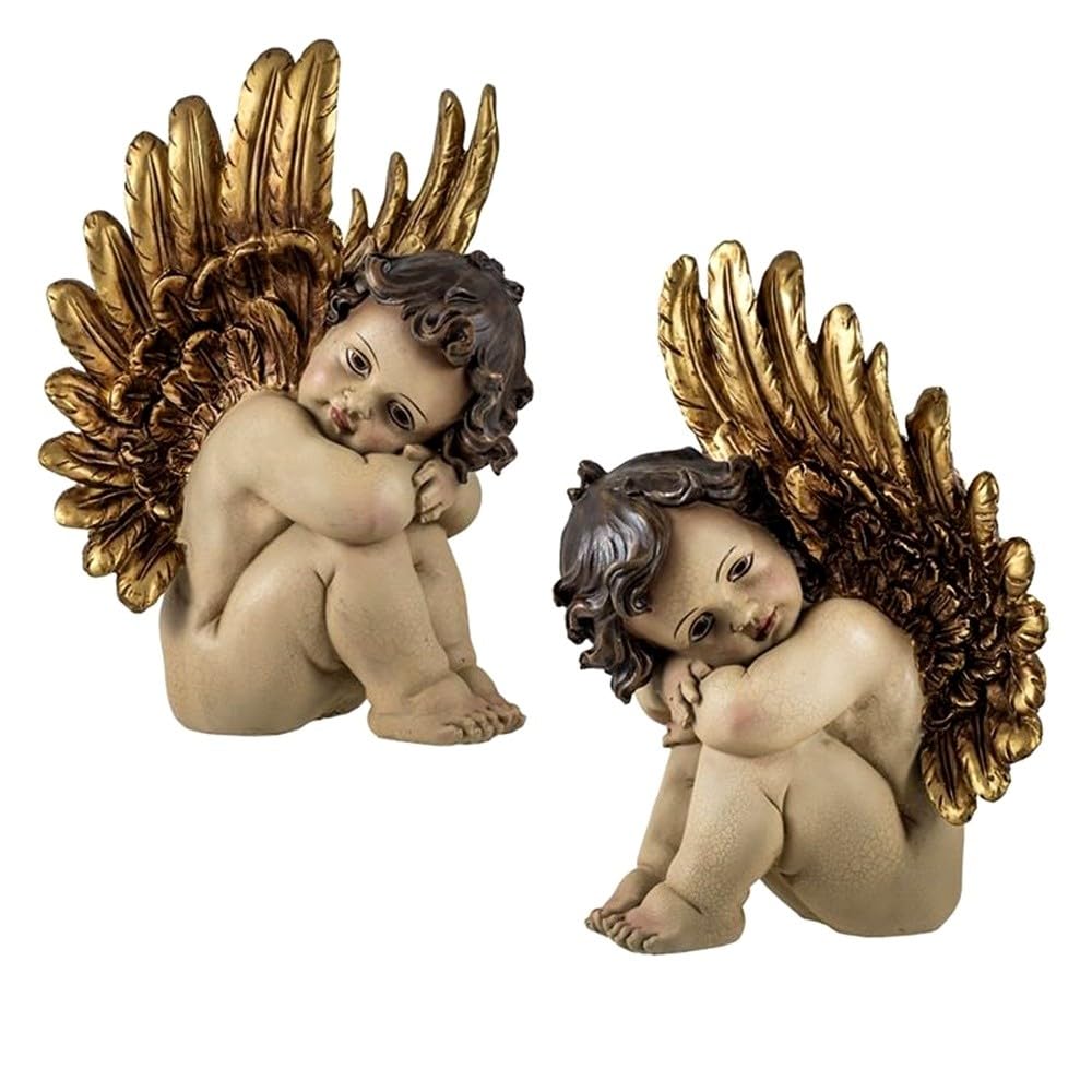 Inmaculada Romero IR Angeli 2 Figure 29 cm. seduti Immagine Resina ali d'oro