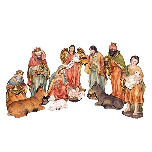 Presepe classico con Re e angelo di 11 pezzi in resina da 20 cm