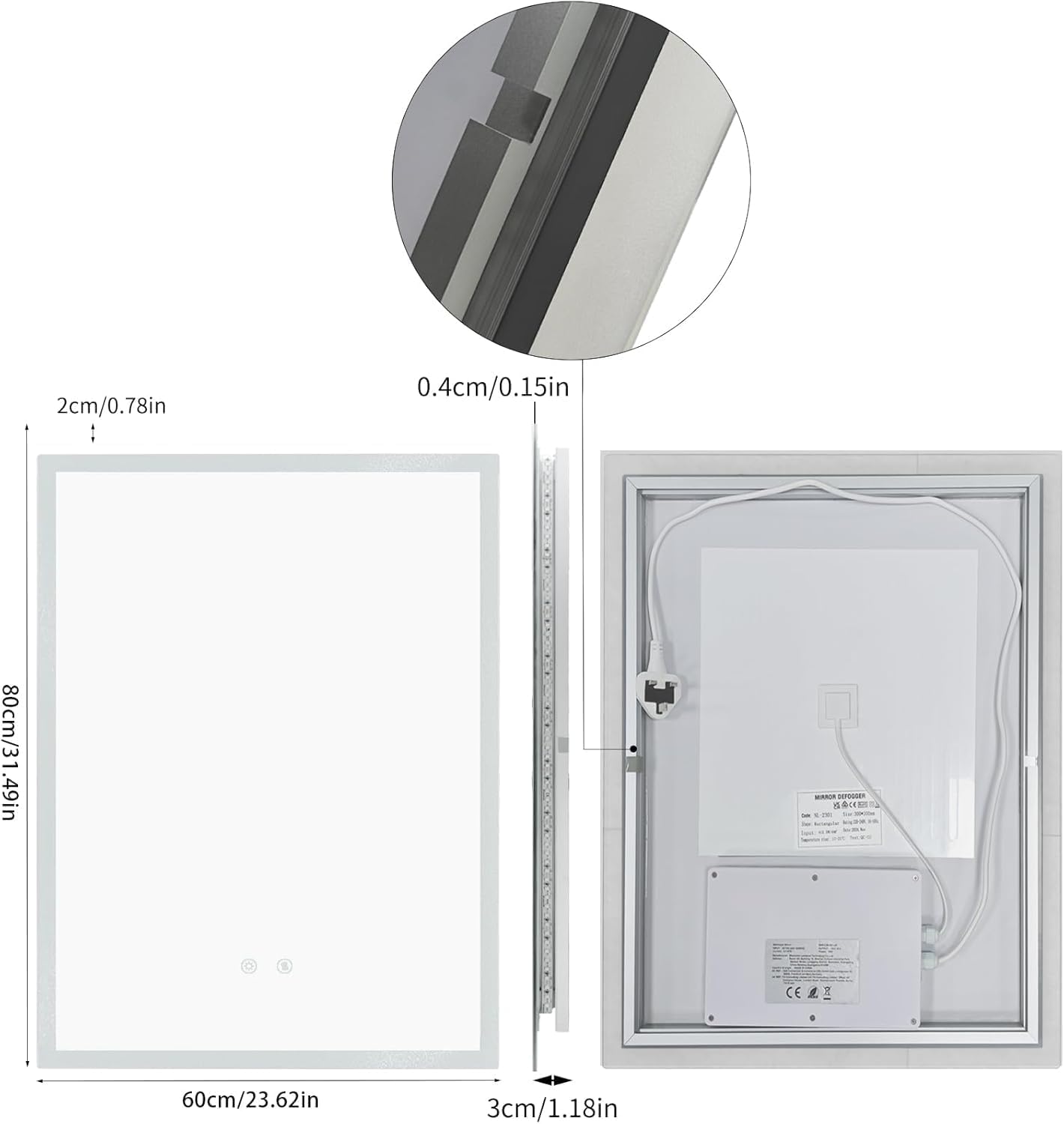 Luvodi Specchio Bagno con Luce 80x60cm - immagine 8