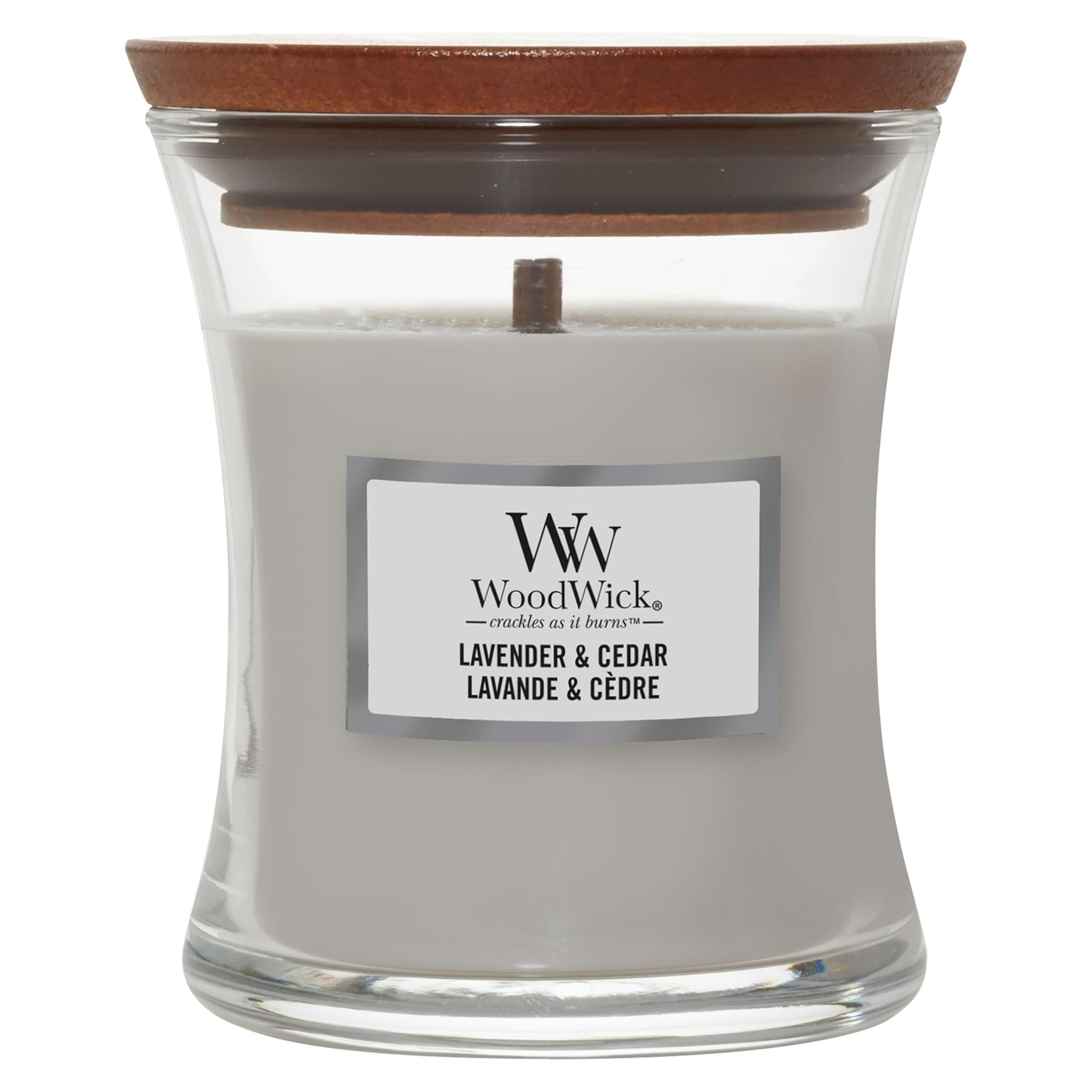 Woodwick Candela Profumata Hourglass Mini Lavanda e Cedro