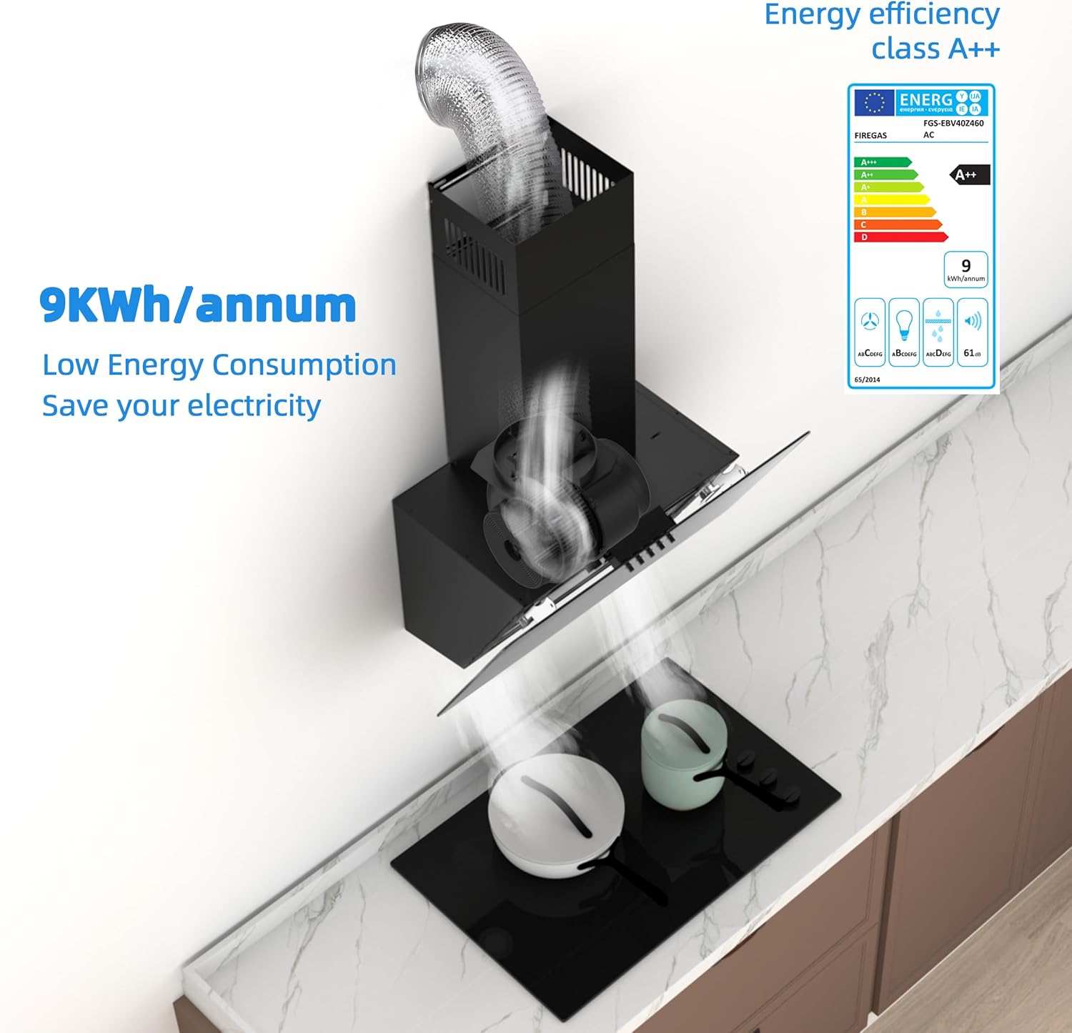 Firegas Cappa Aspirante Inclinata 60 cm, A++ - immagine 6