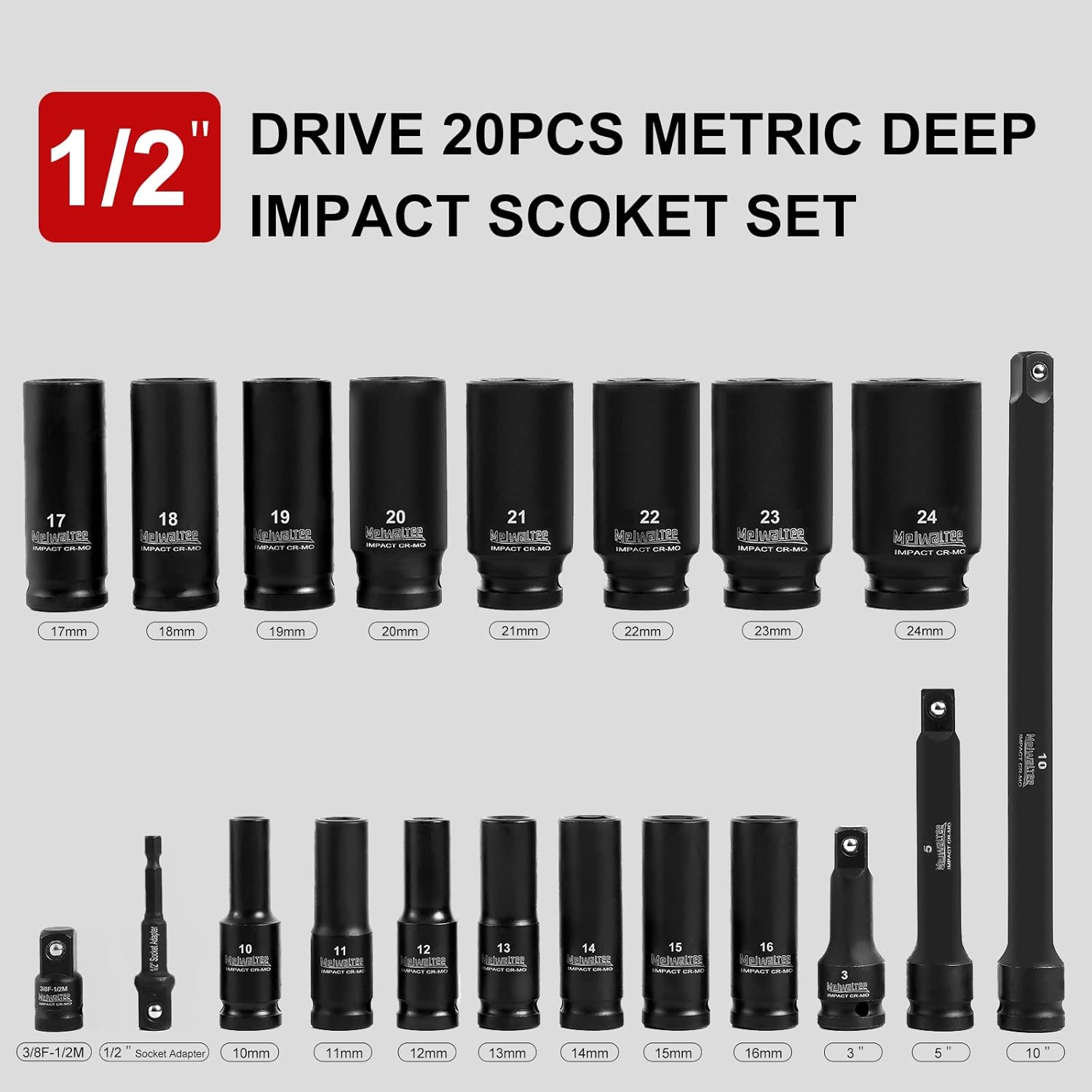 Set Bussole a Impatto 1/2" - 20 pezzi (10-24 mm) - immagine 3