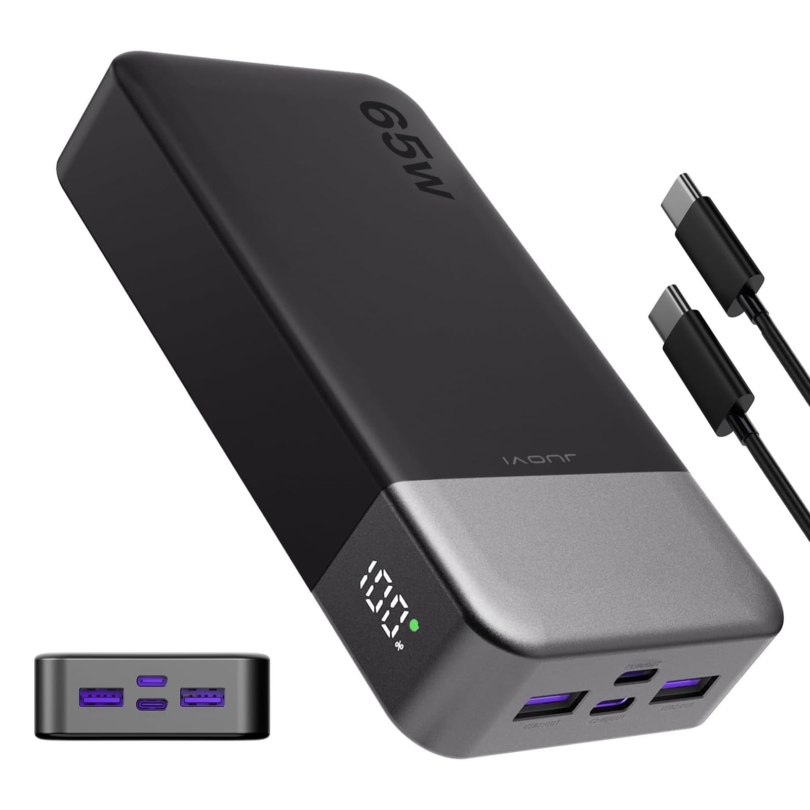 Juovi 65W Power Bank 20000mAh con USB-C, Nero