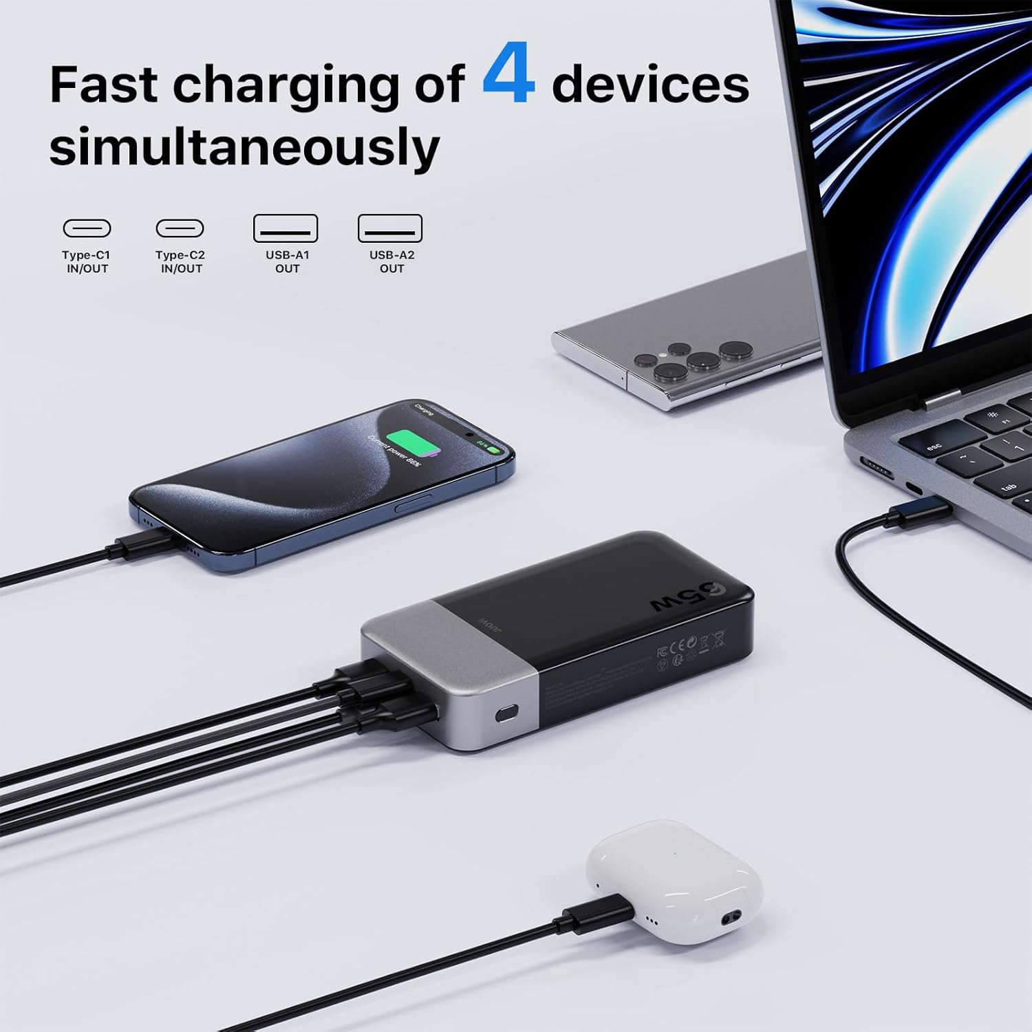 Juovi 65W Power Bank 20000mAh con USB-C, Nero - immagine 6