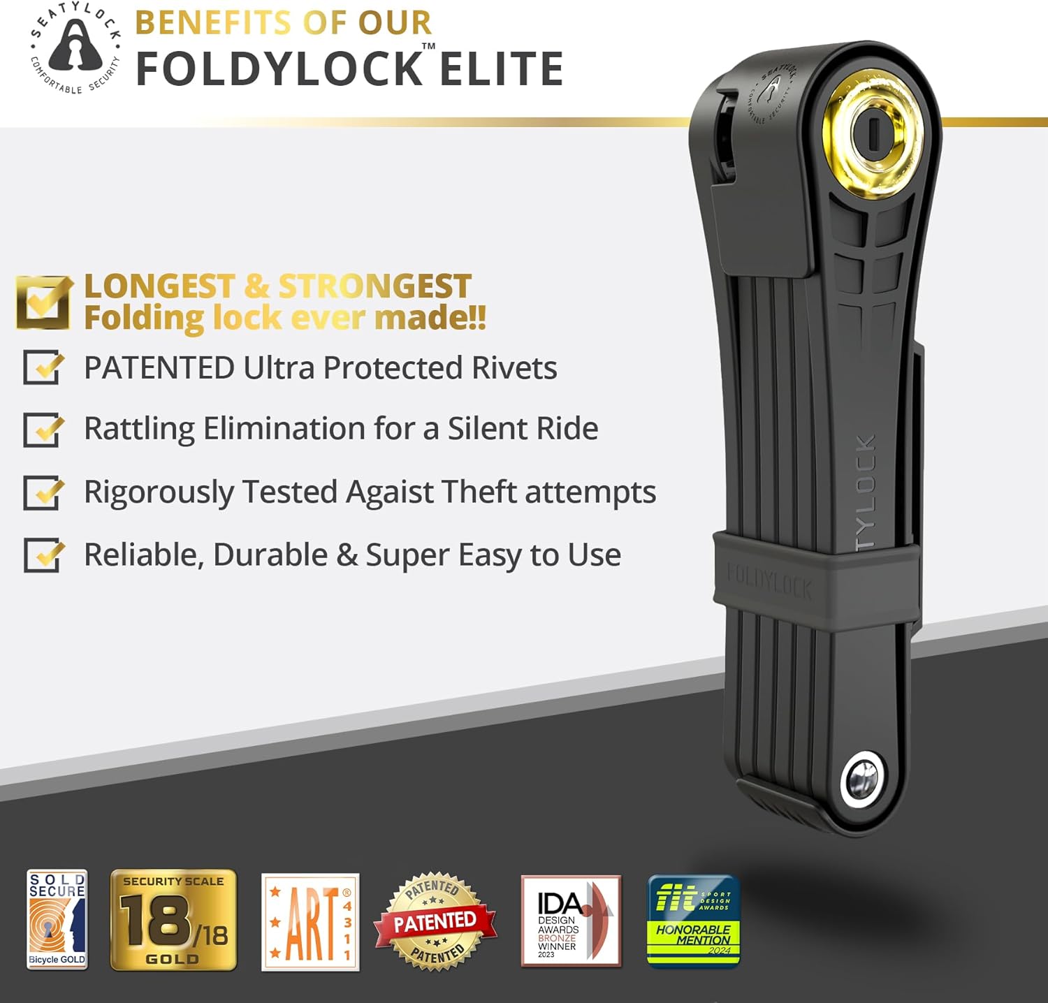 Seatylock FoldyLock Elite - Lucchetto Bici Pieghevole 110cm - immagine 2
