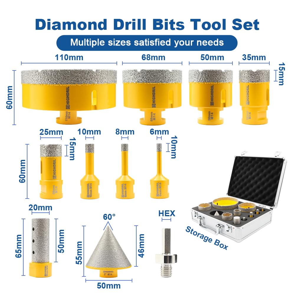 Highdril Kit Trapano Diamantato 11 Pezzi per Piastrelle - immagine 2