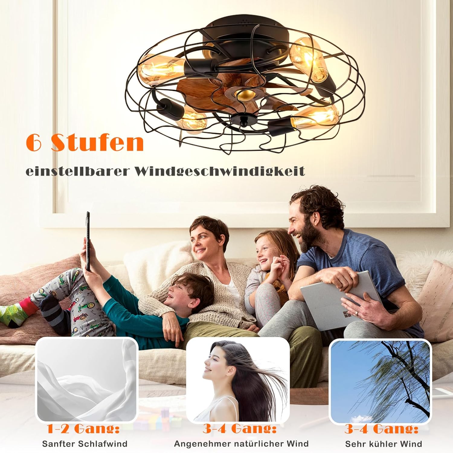 Miir Ventilatore da Soffitto con Luce E27, Retrò - immagine 4