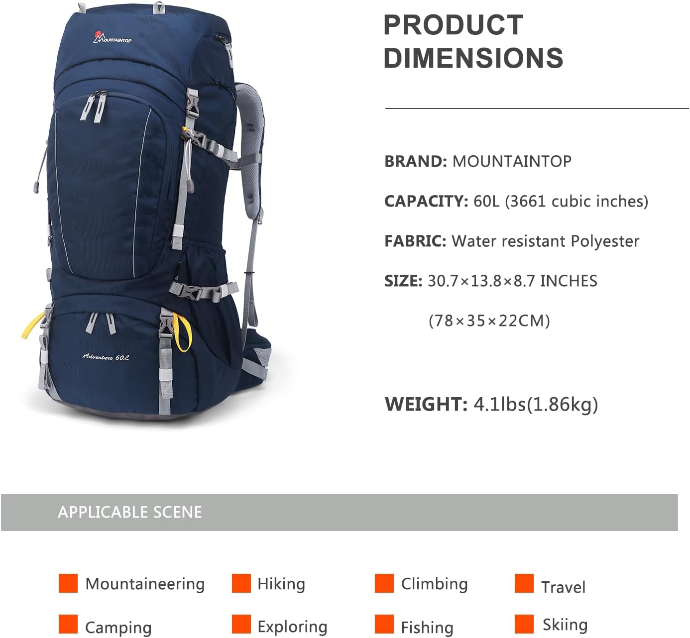 MOUNTAINTOP Zaino Trekking 60L con Parapioggia - immagine 2