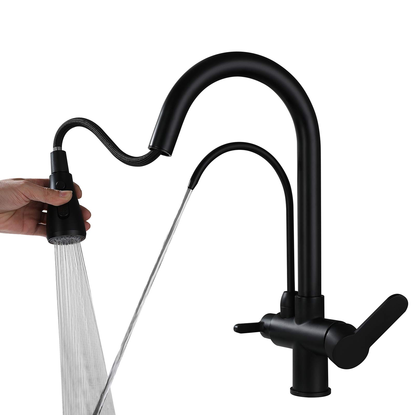 Rubinetto Tre Vie Nero in Ottone con Doccetta Estraibile