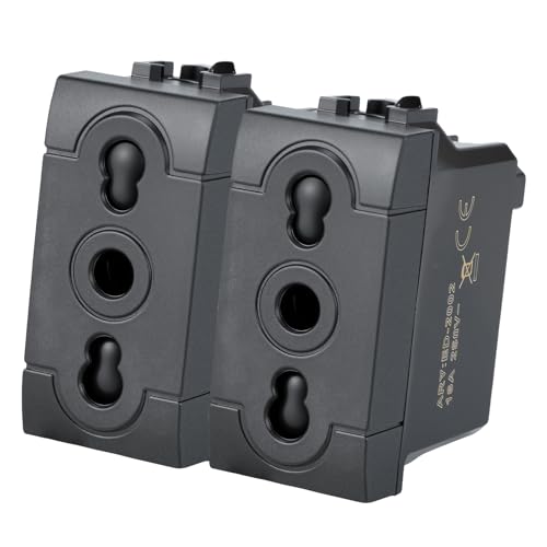 Voltix 2 Pezzi Presa Bipasso Bivalente 10/16A Nera