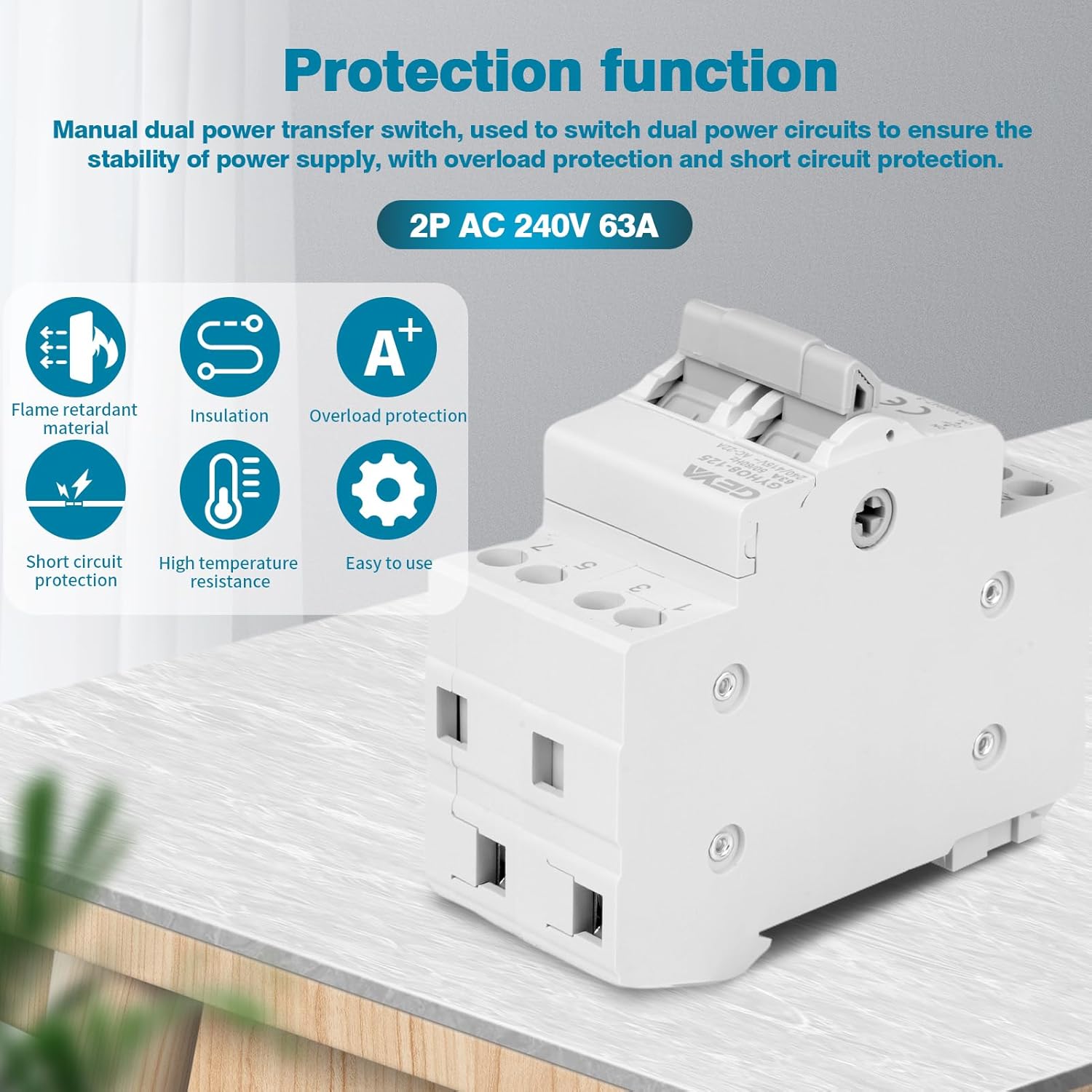 Geya Commutatore 2P 63A - Interruttore di Trasmissione Manuale - immagine 2