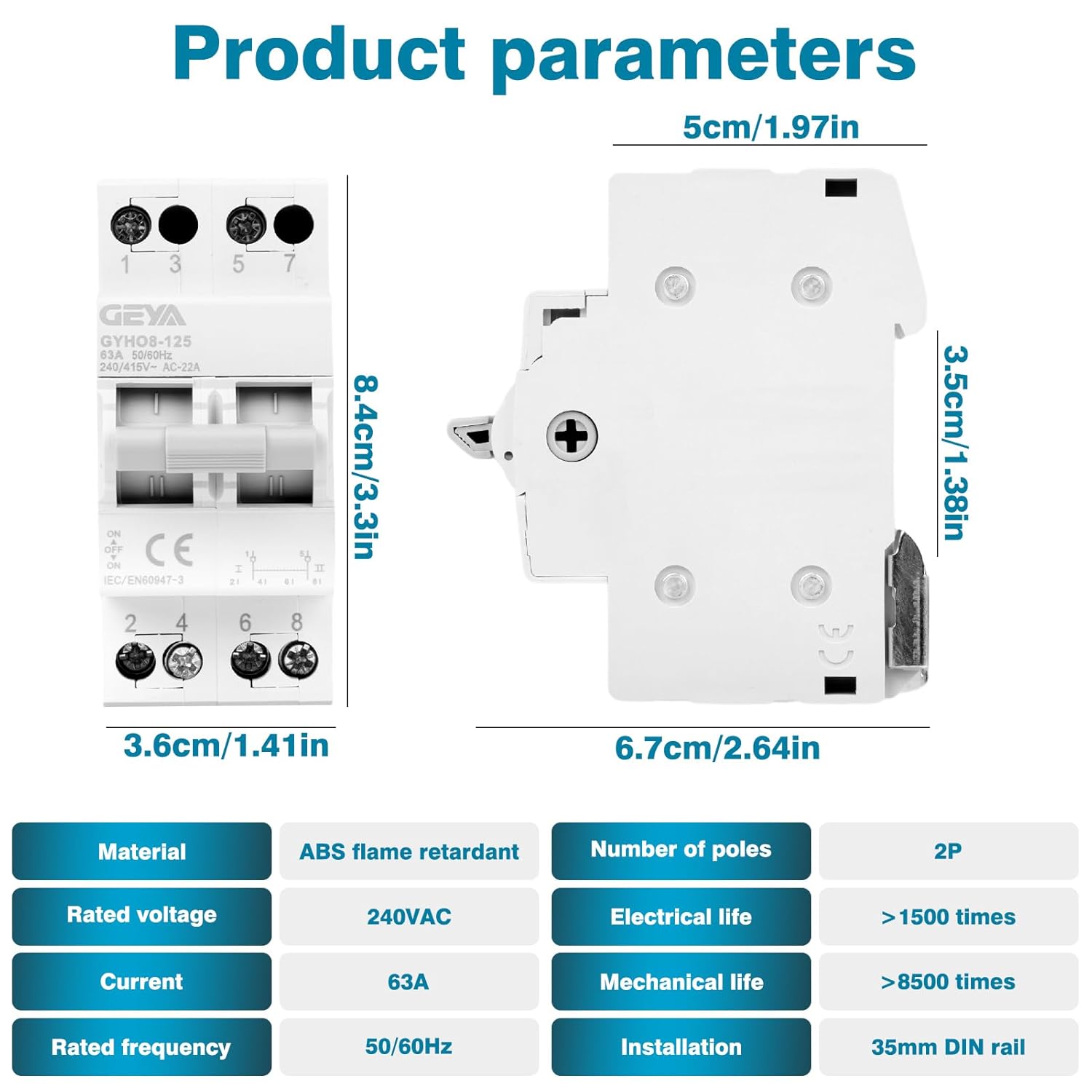 Geya Commutatore 2P 63A - Interruttore di Trasmissione Manuale - immagine 6