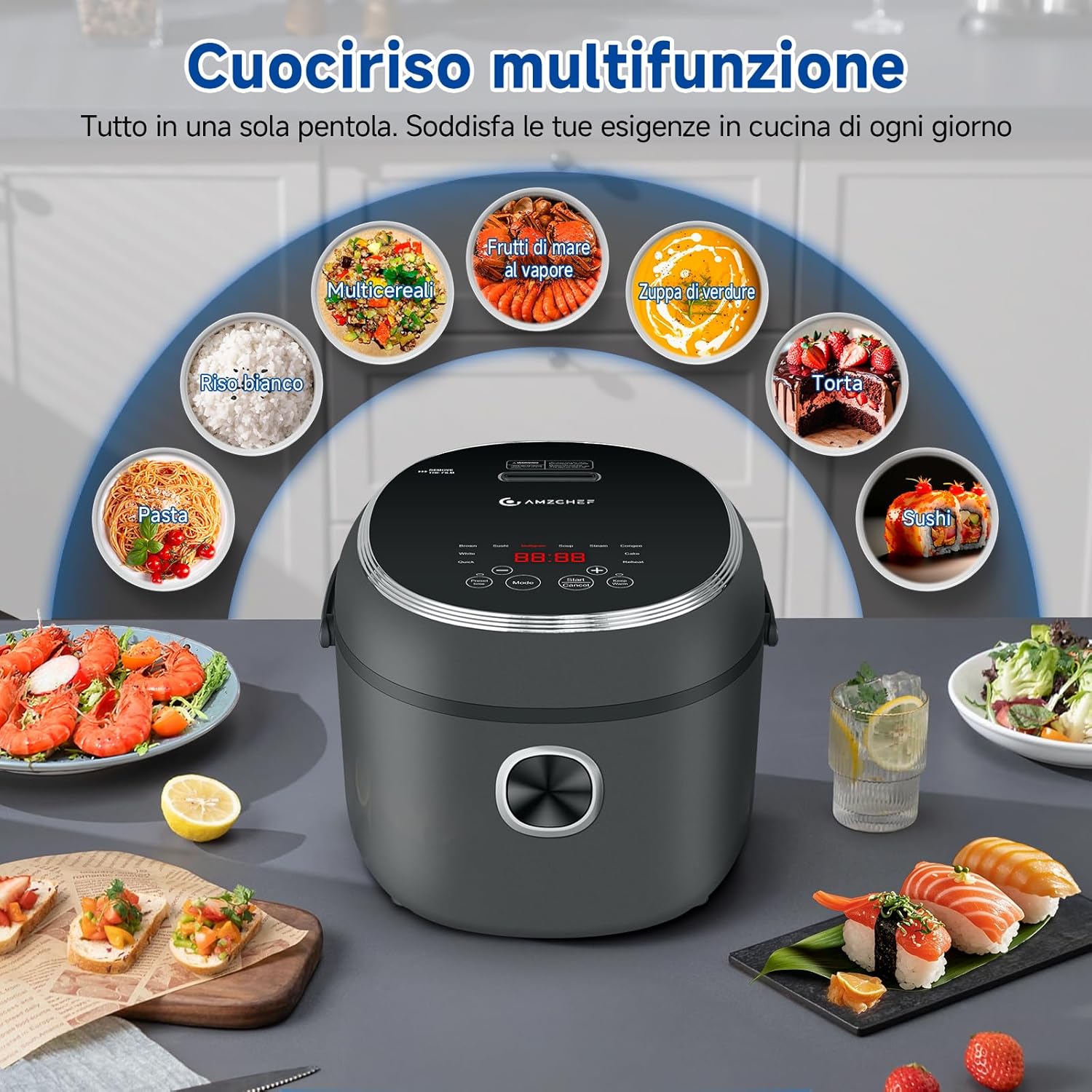 Amzchef Cuociriso Elettrico 2L con 12 Menu Preimpostati - immagine 3