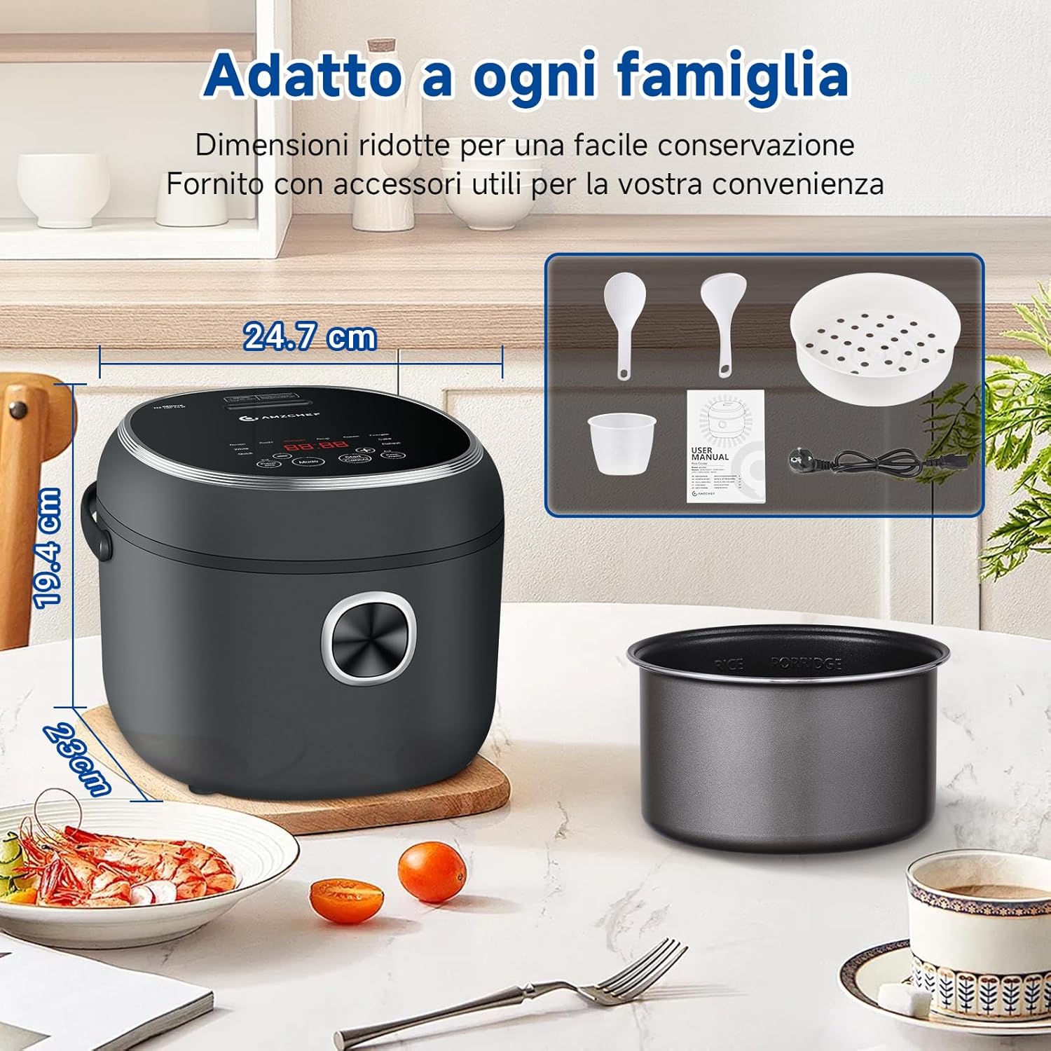 Amzchef Cuociriso Elettrico 2L con 12 Menu Preimpostati - immagine 5