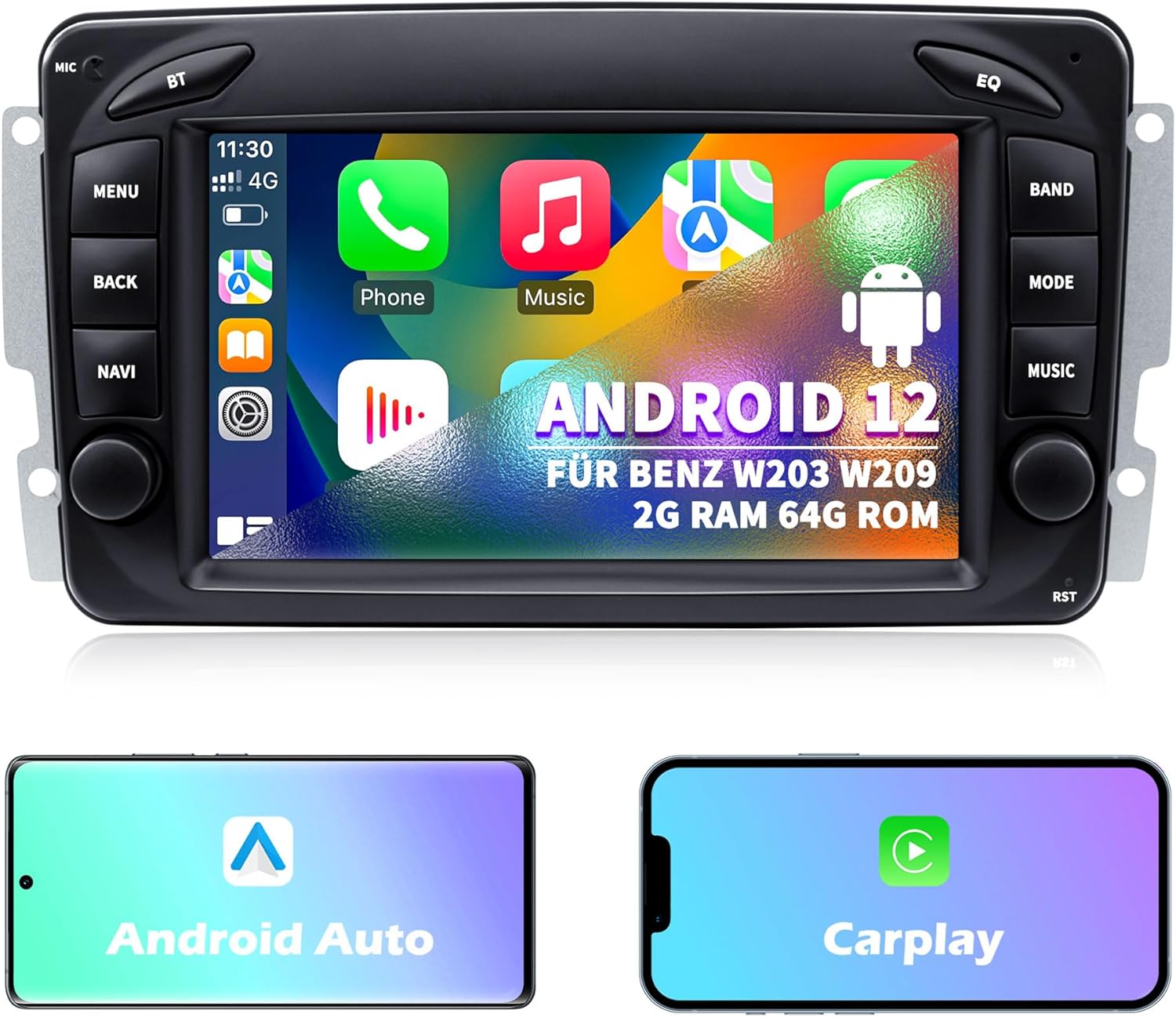 Autoradio Android 12 per Mercedes Benz Classe C W203 - immagine 1