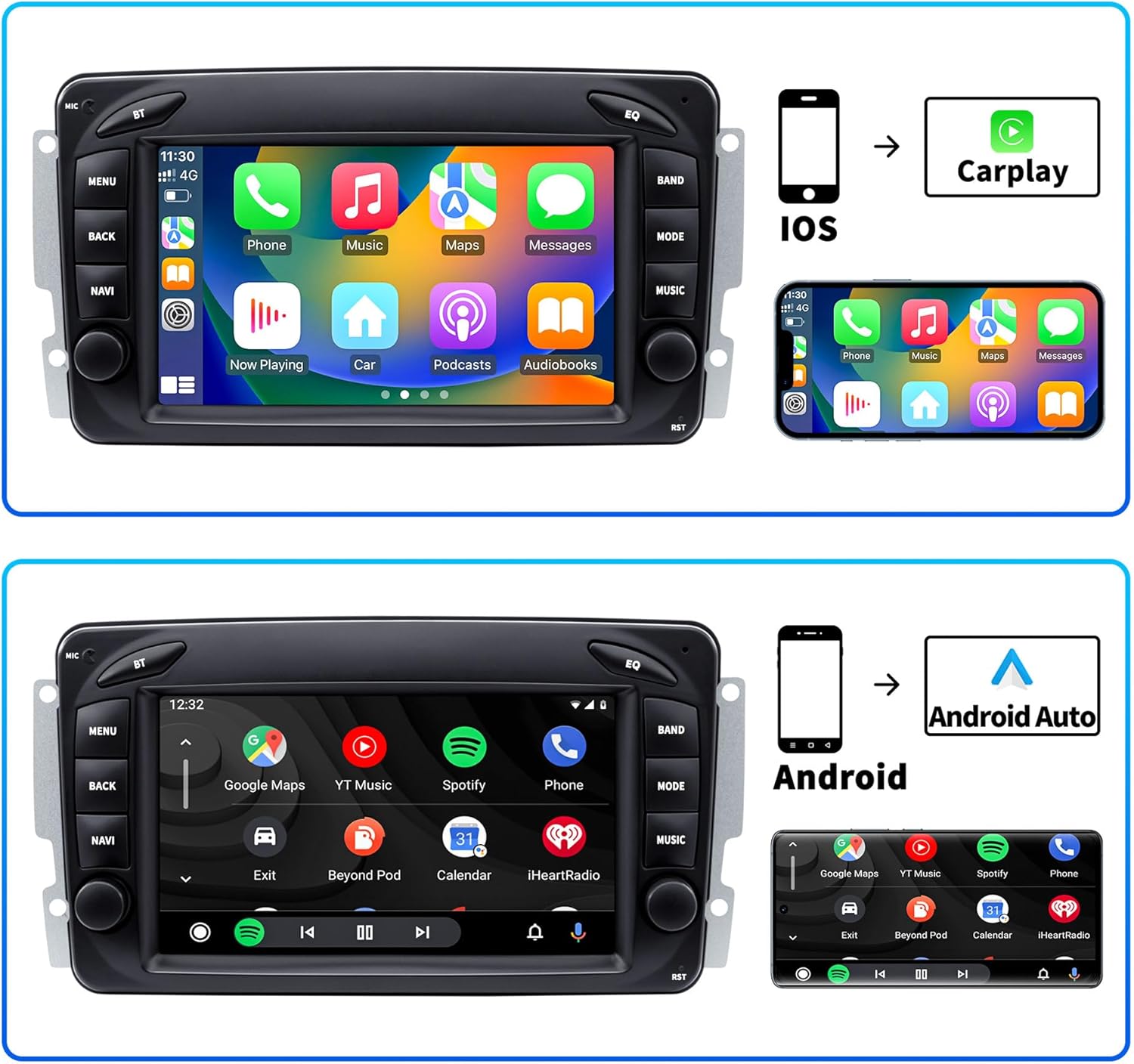 Autoradio Android 12 per Mercedes Benz Classe C W203 - immagine 2