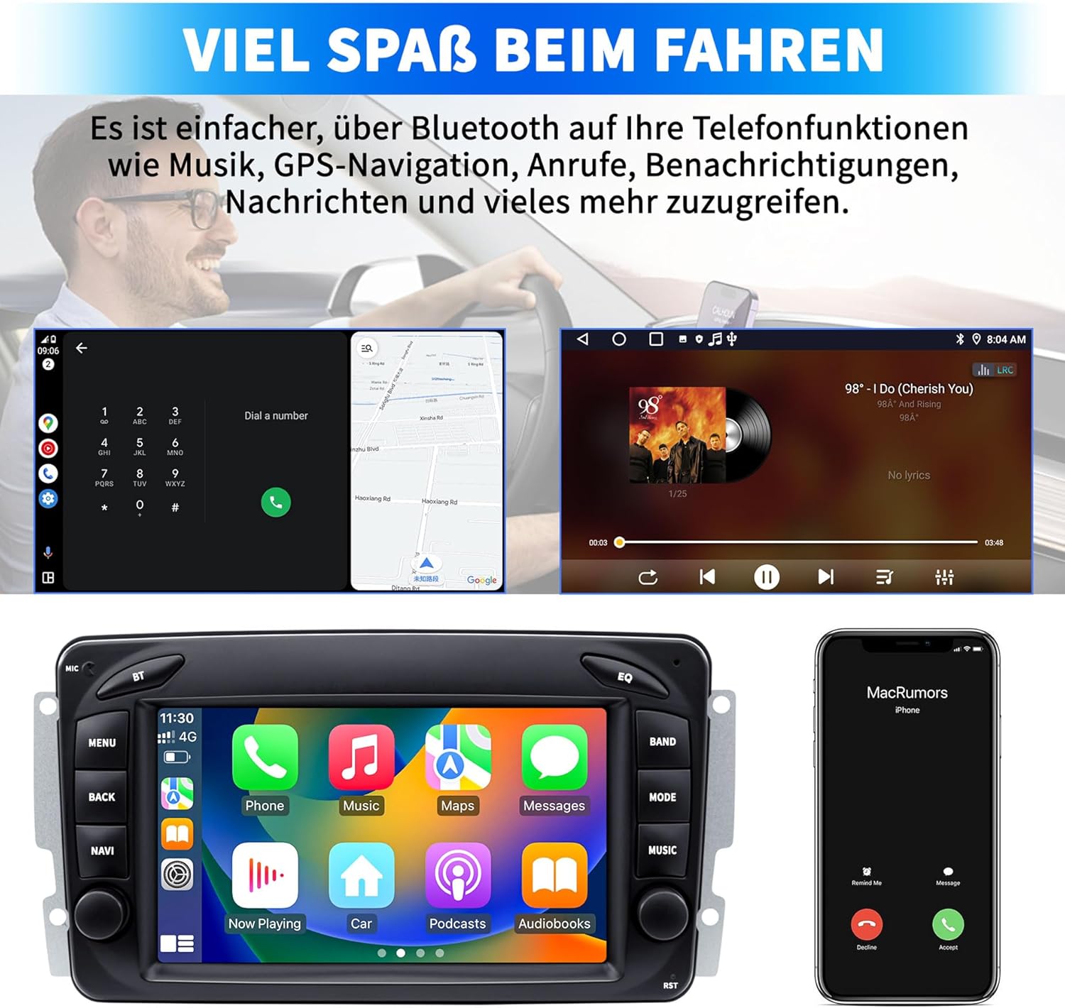 Autoradio Android 12 per Mercedes Benz Classe C W203 - immagine 5