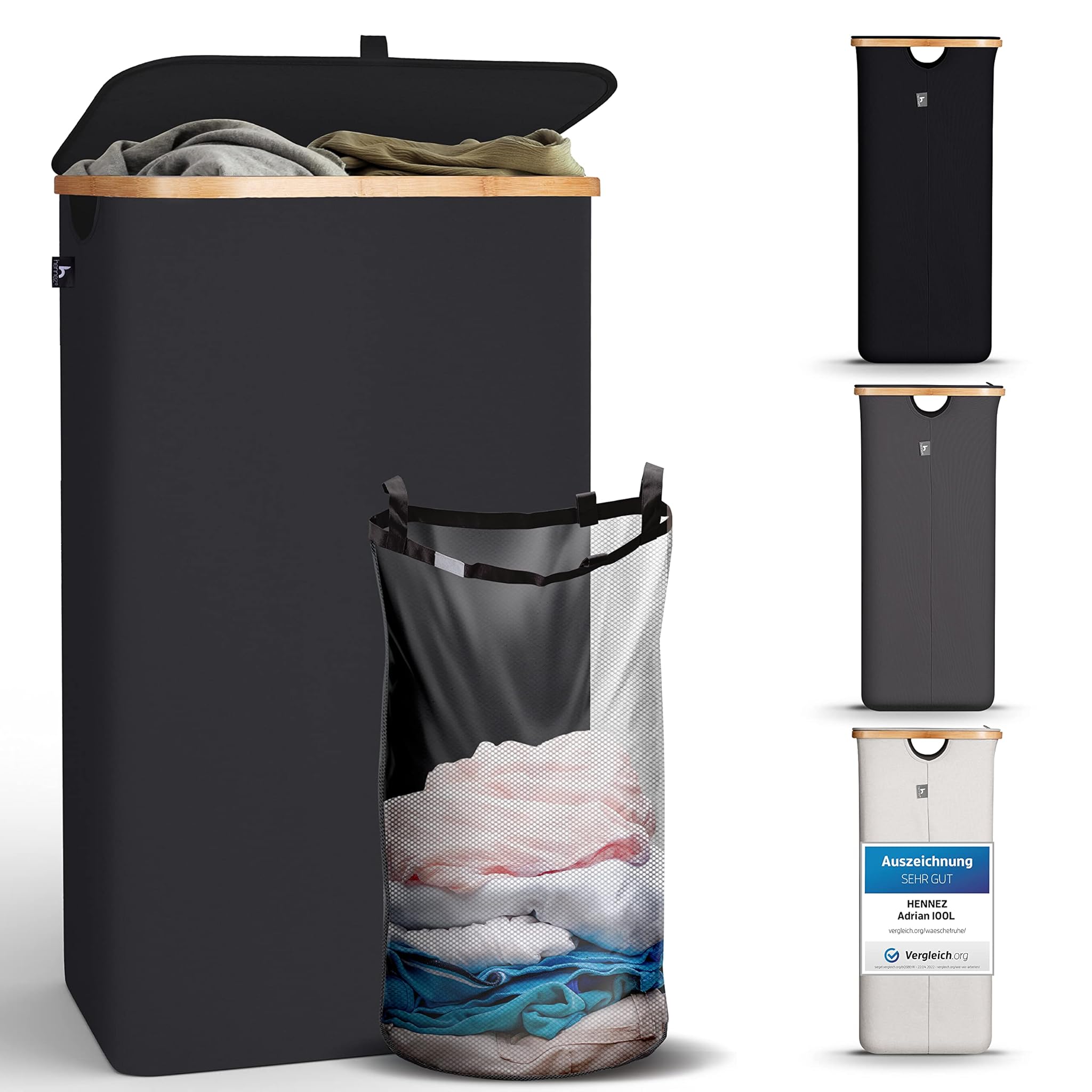 Hennez Cesto Portabiancheria con Coperchio Nero 100L