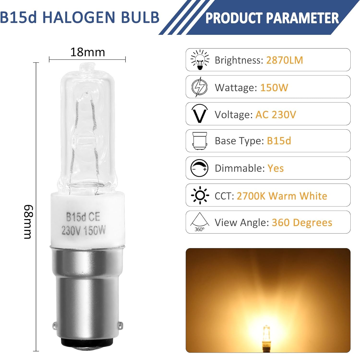 Lampada Alogena B15d 150W 230V Dimmerabile, 2 Pezzi - immagine 2