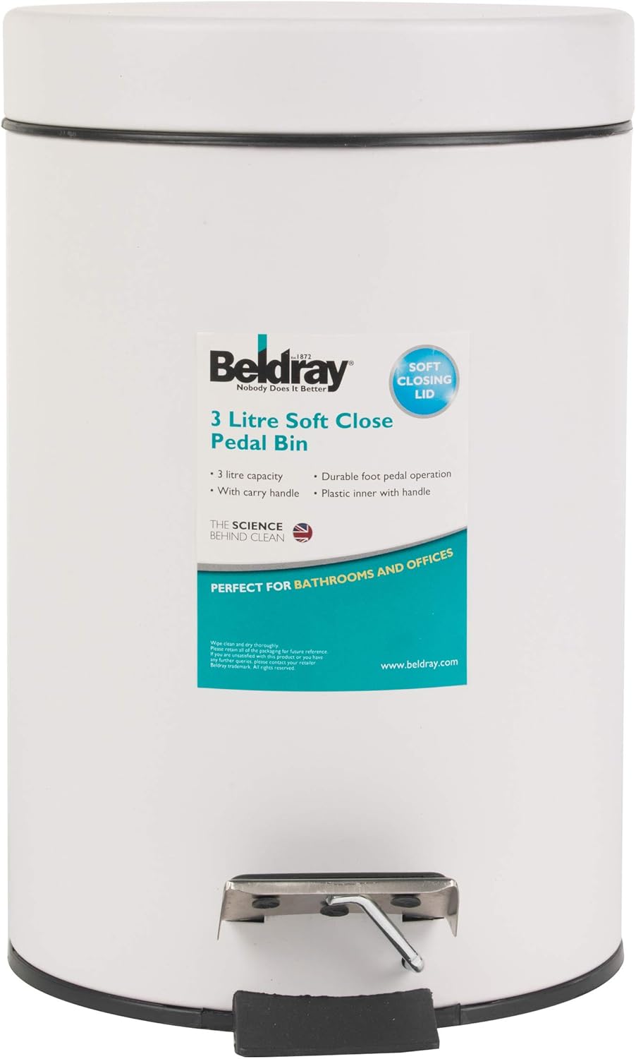 Beldray Pattumiera Rotonda 3L con Pedale, Bianco - immagine 2