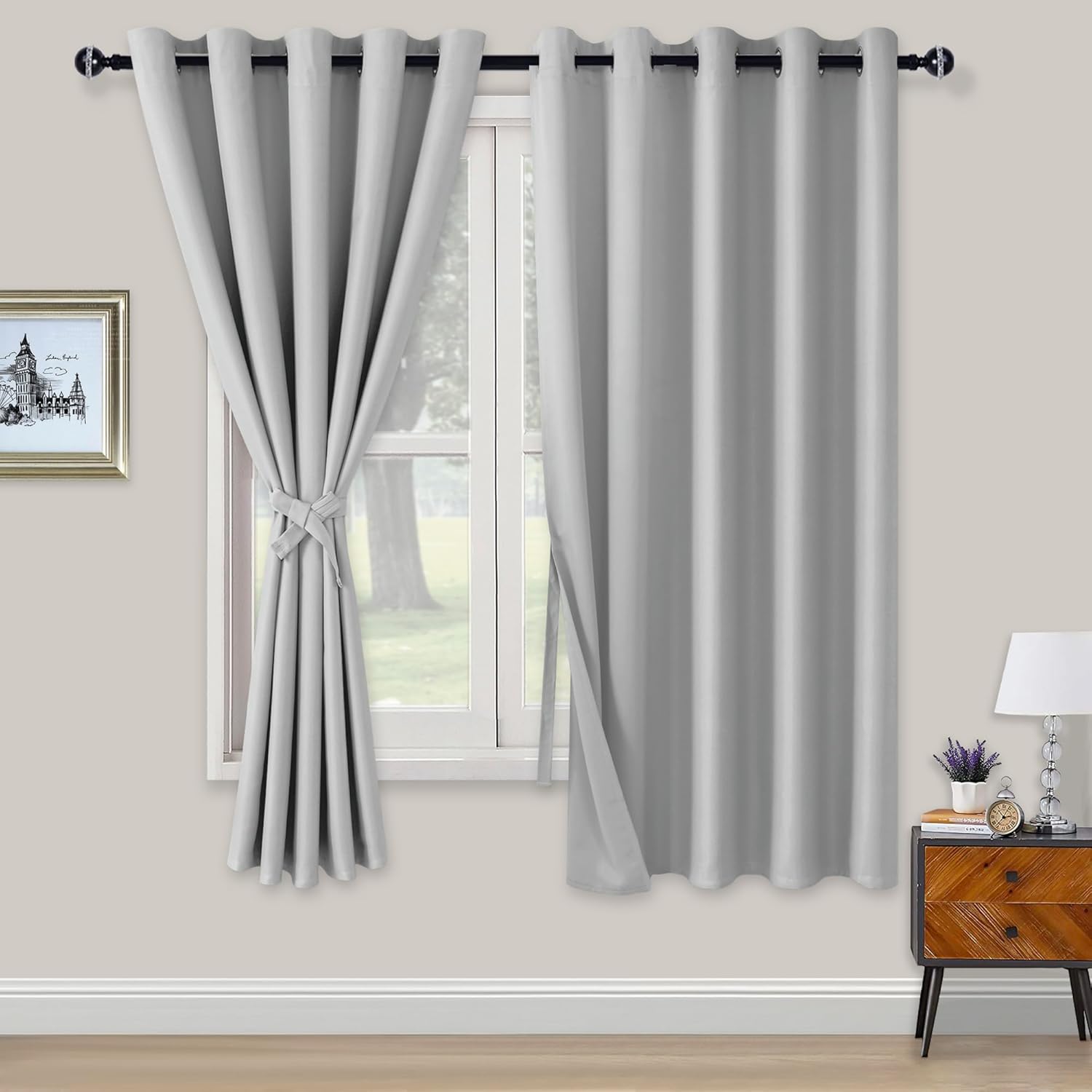 Xwzo Tende Oscuranti con Occhielli 2 Pezzi, Argento e Grigio - immagine 1