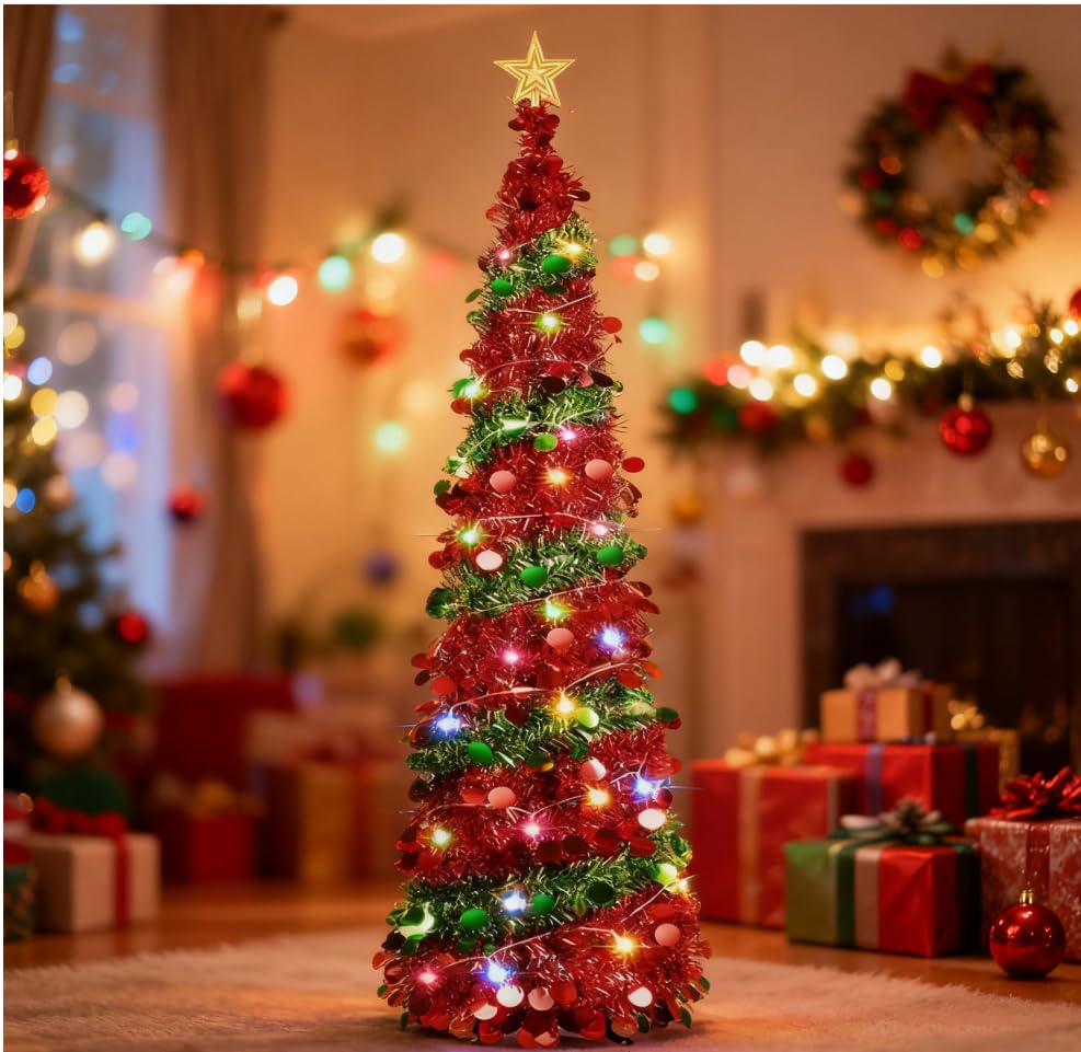 Albero di Natale Artificiale Pieghevole 150cm con LED