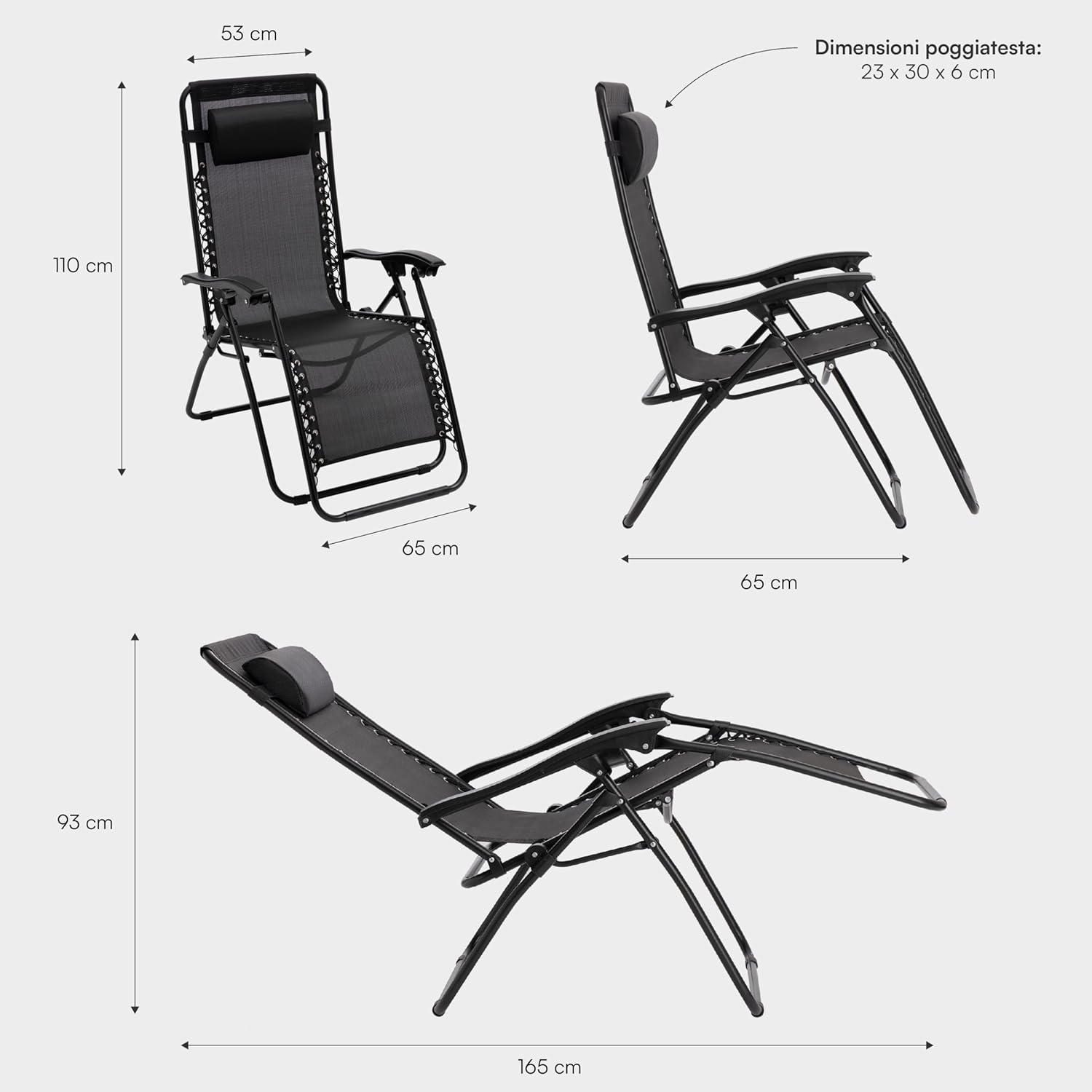 Baroni Home Sdraio Zero Gravity da Giardino, Nera - immagine 3