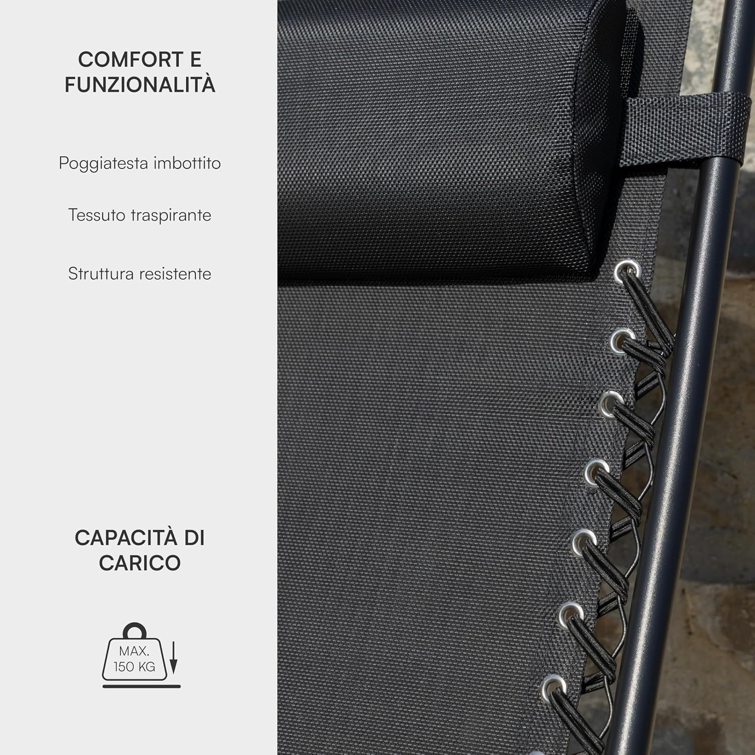 Baroni Home Sdraio Zero Gravity da Giardino, Nera - immagine 5