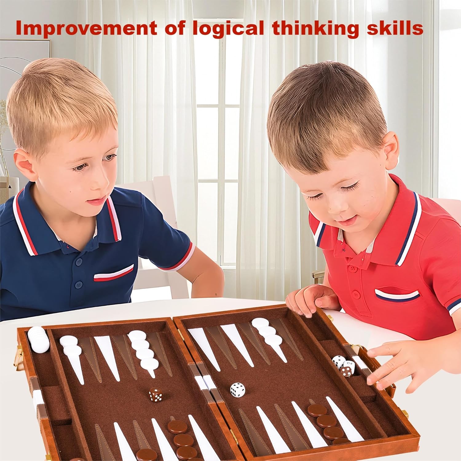 Backgammon Portatile 18 Pollici in Ecopelle, Marrone - immagine 4