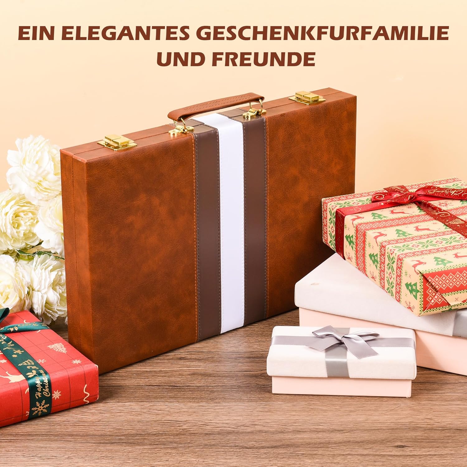 Backgammon Portatile 18 Pollici in Ecopelle, Marrone - immagine 5