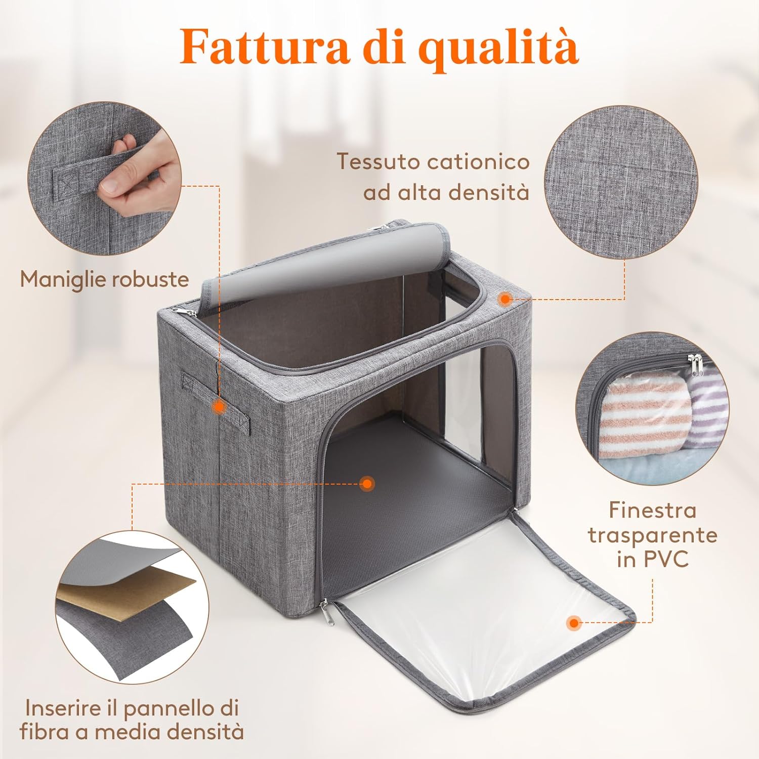 Lifewit 6 Scatole Armadio Rigide Pieghevoli 40L, Grigio - immagine 3