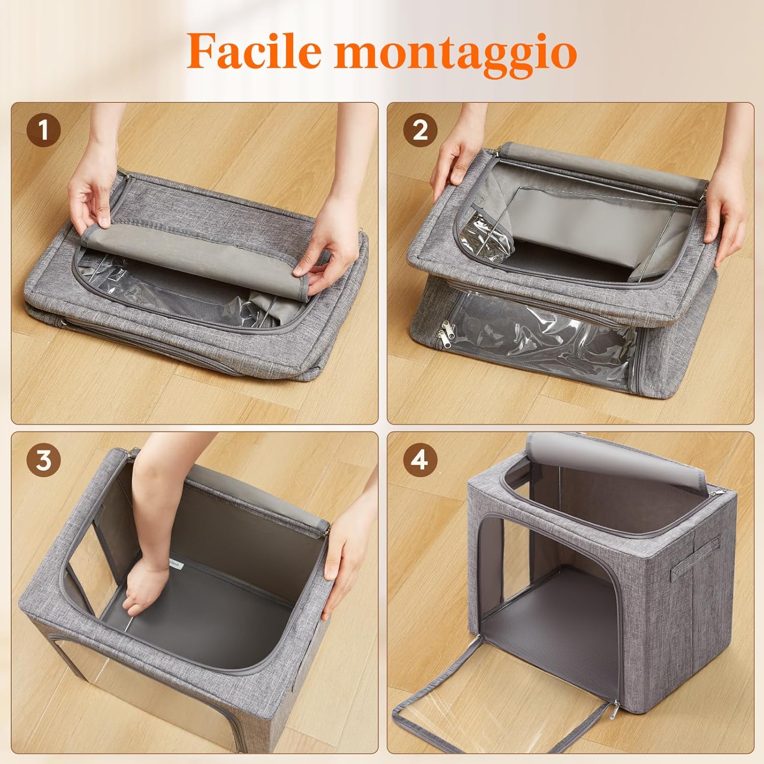 Lifewit 6 Scatole Armadio Rigide Pieghevoli 40L, Grigio - immagine 7