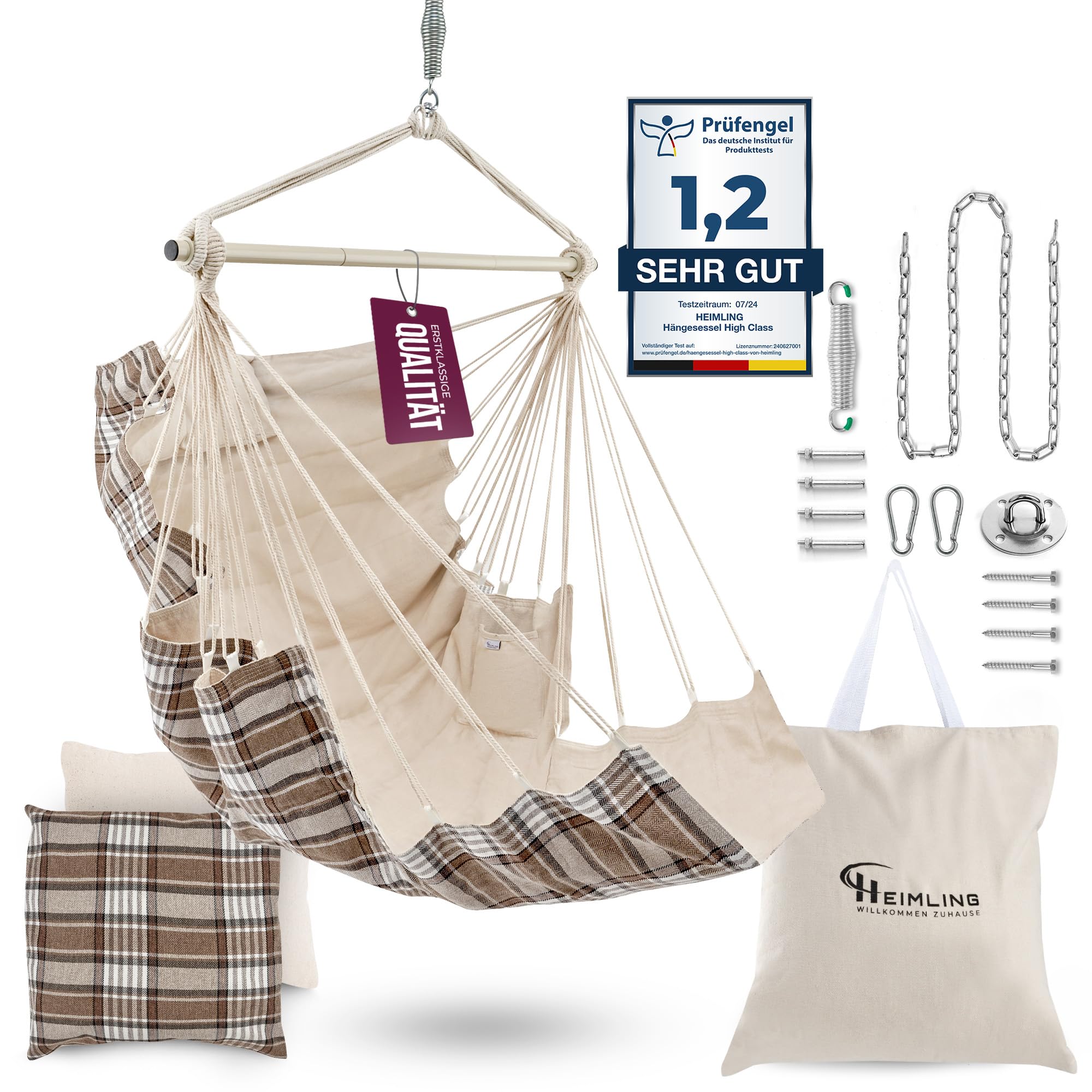 Poltrona sospesa di alta classe, per esterni e interni, XXL [pacchetto completo con sospensione + 3 cuscini] per bambini e adulti fino a 150 kg, amaca per soggiorno, camera da letto, giardino