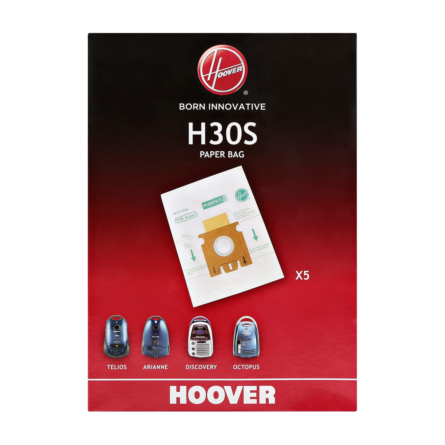 Hoover H30S Sacchetti Purefit per Aspirapolvere, 5 Pezzi