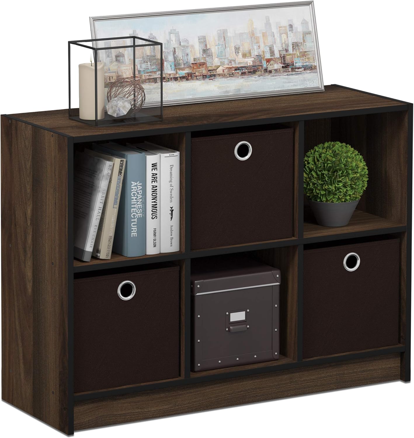Furinno Libreria Basic 3 x 2 con Scomparti, Noce Canaletto / Marrone Scuro - immagine 5