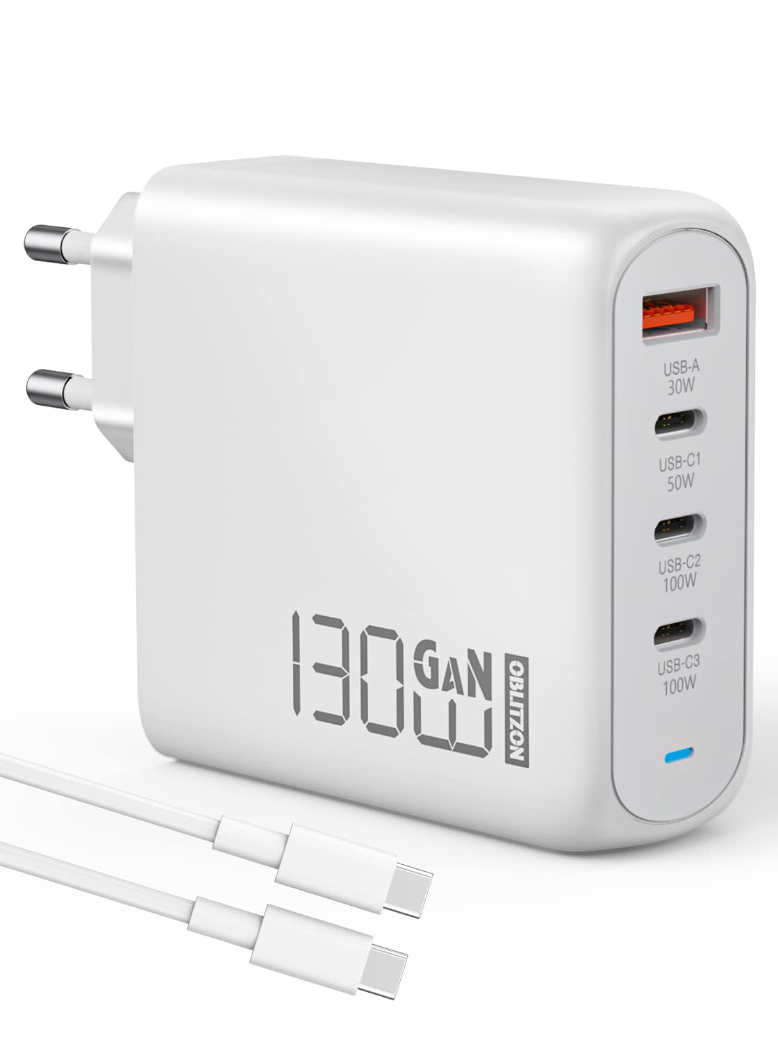 Caricatore USB C 130W GaN 4 Porte con Cavo 100W