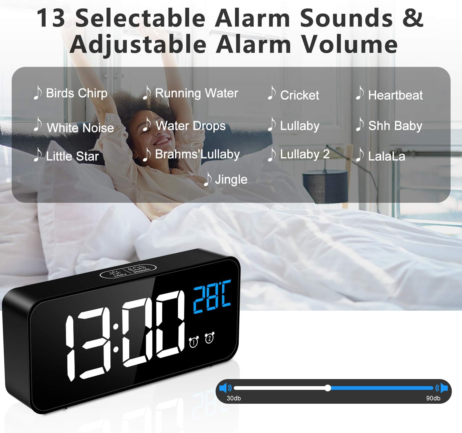 Mosuo Sveglia Digitale con Grande Schermo LED, Nero - immagine 6