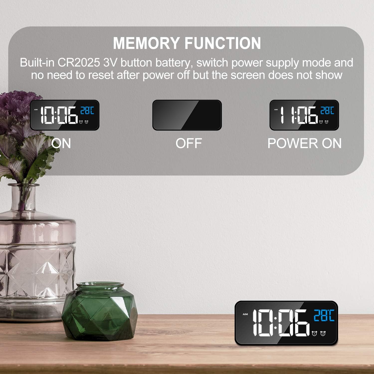 Mosuo Sveglia Digitale con Grande Schermo LED, Nero - immagine 8