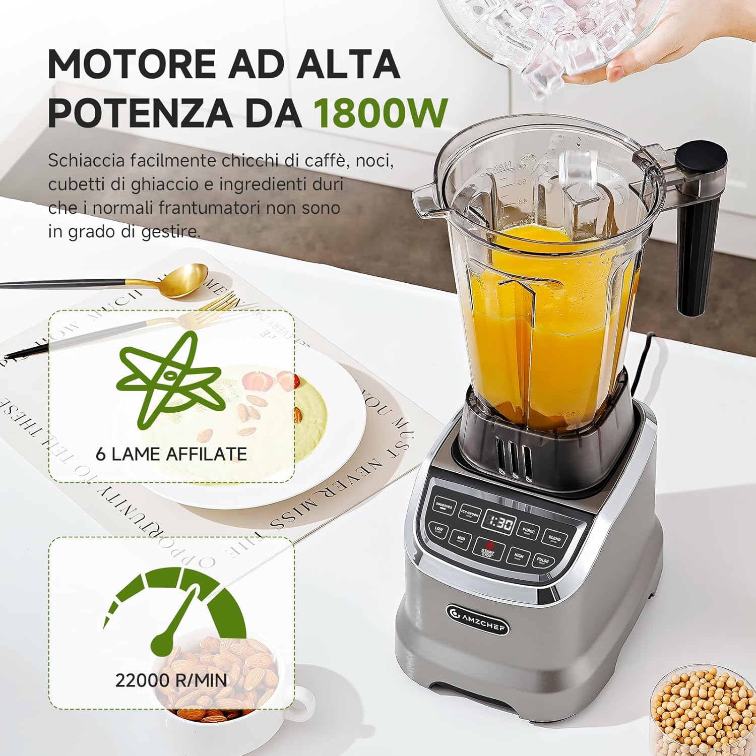 Amzchef Frullatore Professionale 2 in 1 1800W - immagine 3