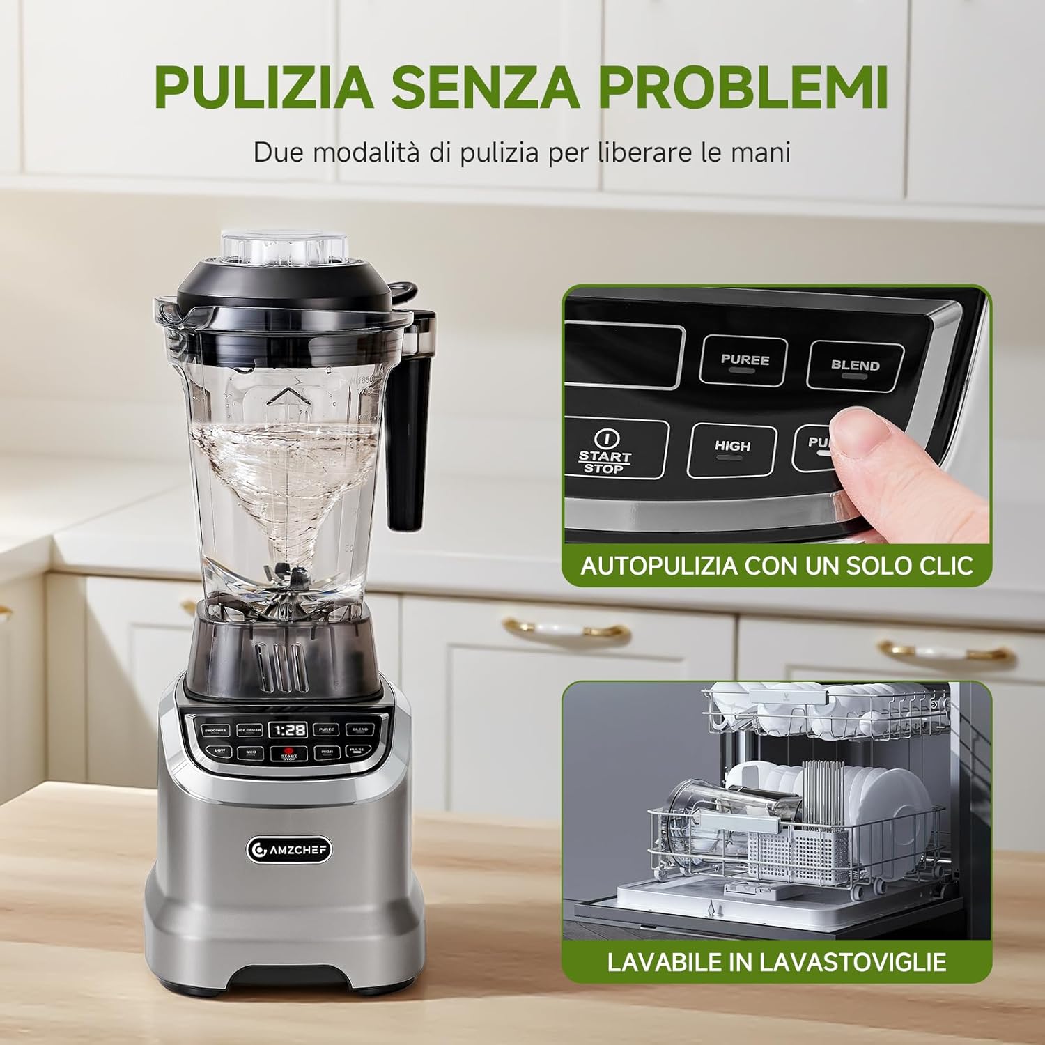 Amzchef Frullatore Professionale 2 in 1 1800W - immagine 7