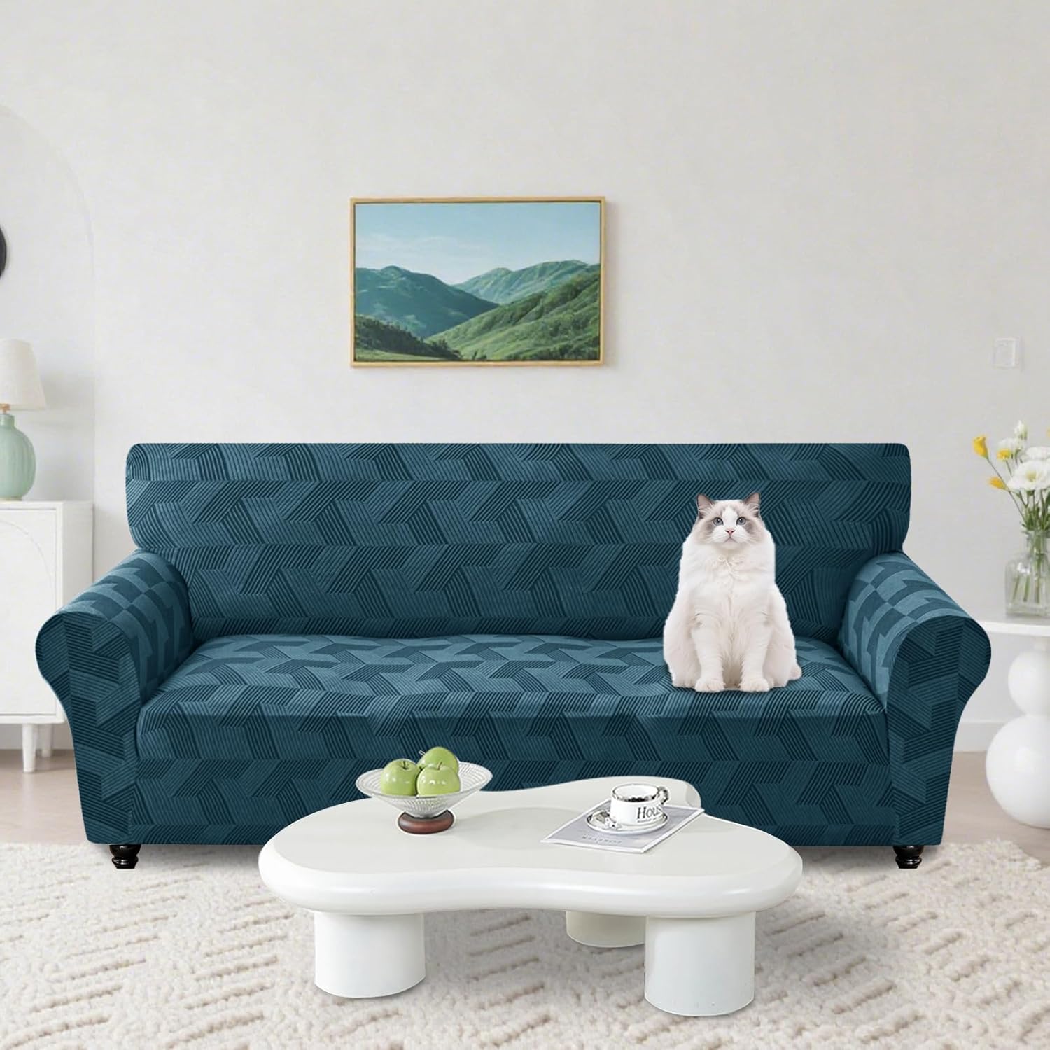 Copridivano Elasticizzato 3 Posti, Blu Pavone - immagine 2