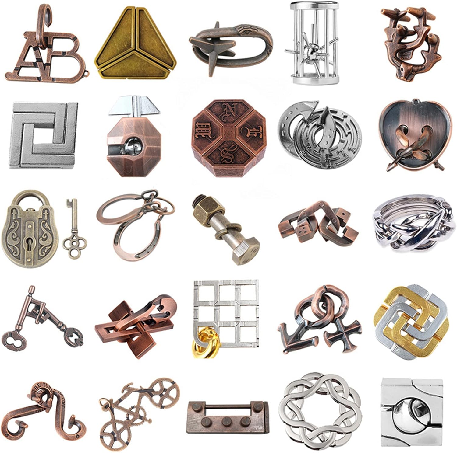 Joyeee Puzzle in Metallo, Gioco Rompicapo Blocco Sblocco Puzzle ad Incastro per Qi Mente Sfida e Test Logici, Giocattoli Educativo Intelligenza per Adulti e Bambini, Alta Difficoltà, 25Pcs -Style A - immagine 1