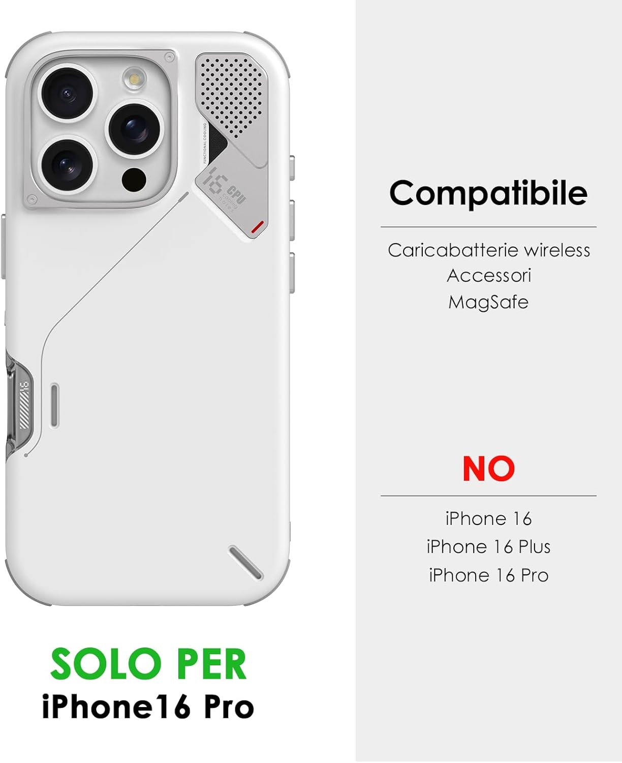 Aulumu Custodia Antiurto A16 per iPhone 16 Pro, Bianca - immagine 2