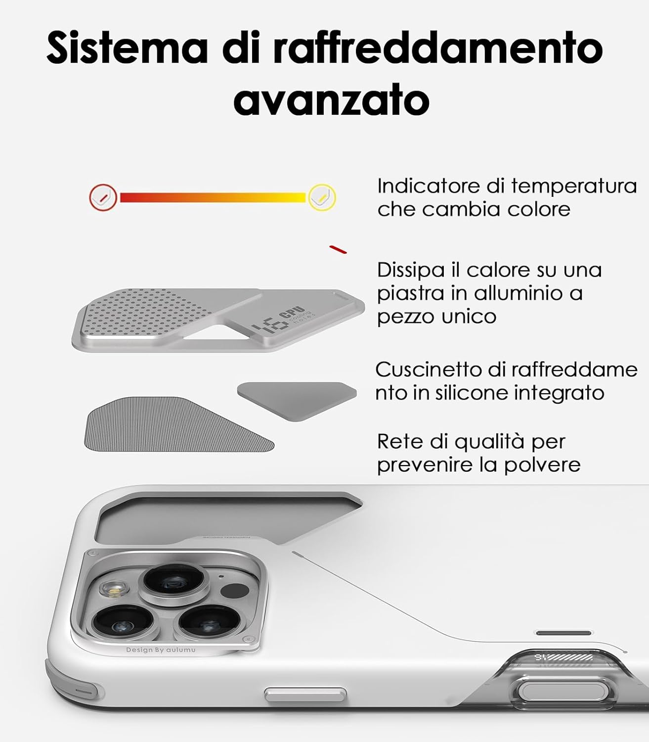 Aulumu Custodia Antiurto A16 per iPhone 16 Pro, Bianca - immagine 4